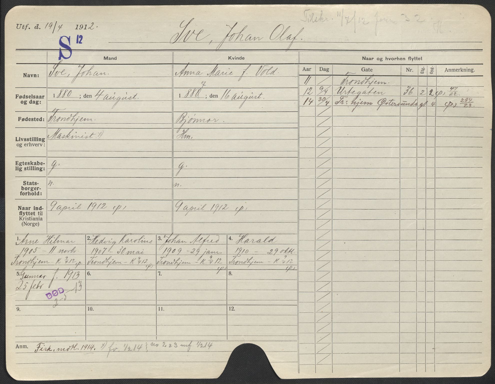 Oslo folkeregister, Registerkort, SAO/A-11715/F/Fa/Fac/L0010: Menn, 1906-1914, p. 926a