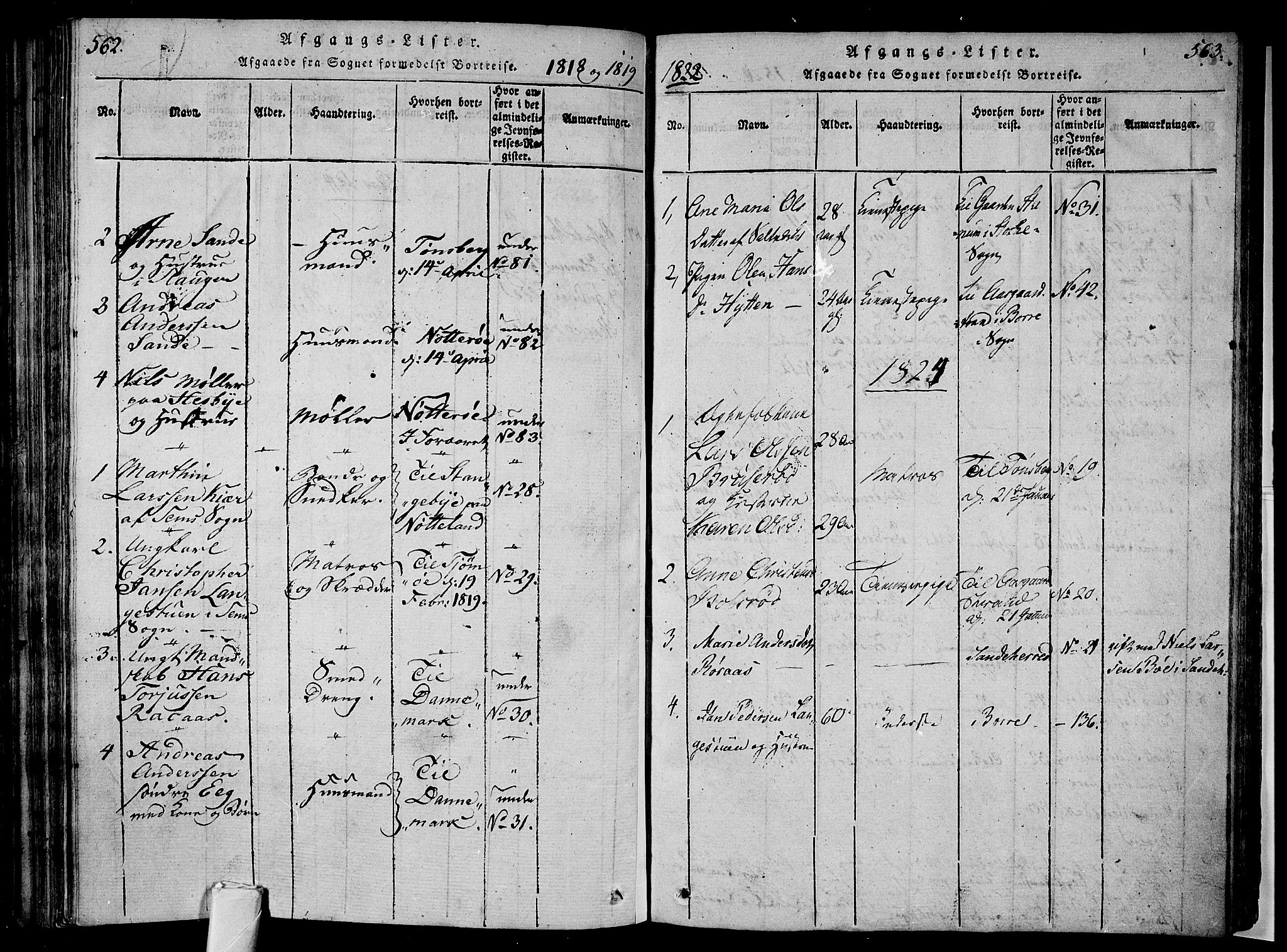 Sem kirkebøker, AV/SAKO-A-5/F/Fa/L0004: Parish register (official) no. I 4, 1814-1825, p. 562-563