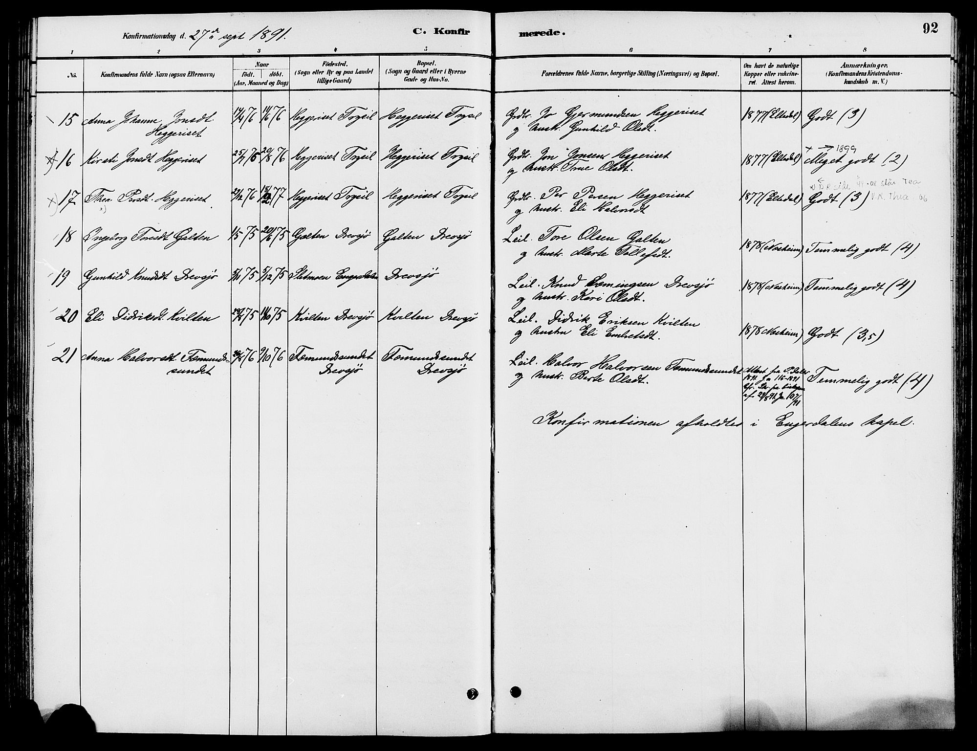 Engerdal prestekontor, AV/SAH-PREST-048/H/Ha/Haa/L0001: Parish register (official) no. 1, 1881-1898, p. 92