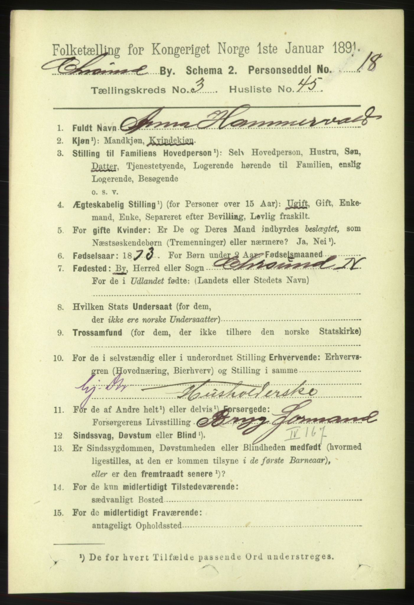 RA, 1891 census for 1503 Kristiansund, 1891, p. 3305