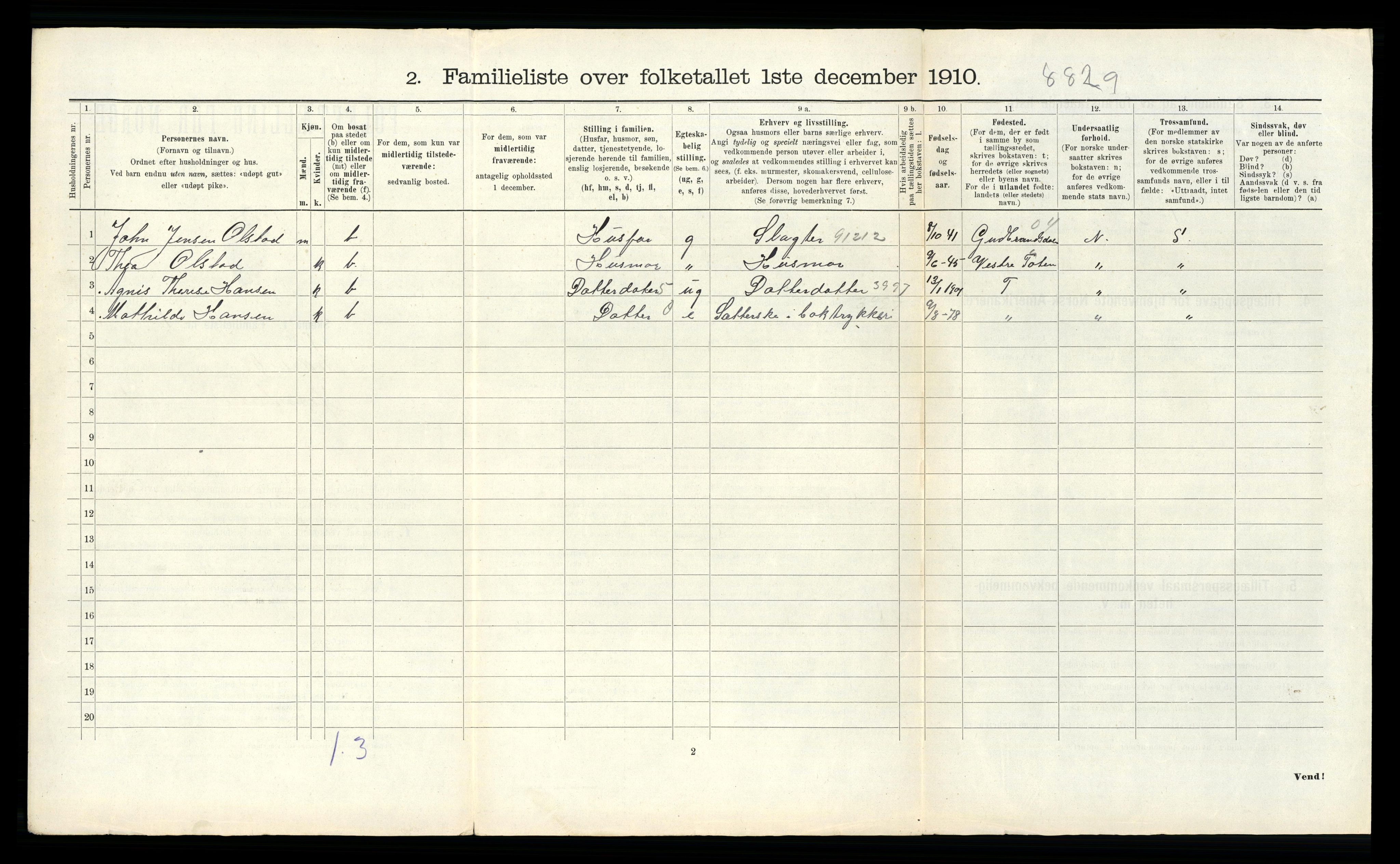 RA, 1910 census for Larvik, 1910, p. 4394