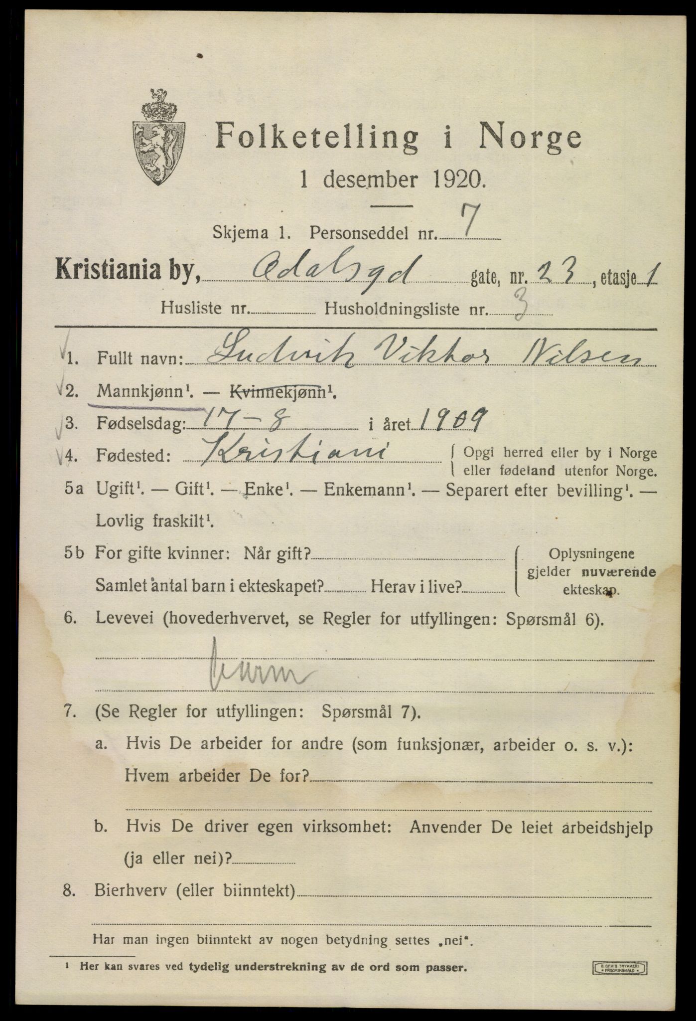 SAO, 1920 census for Kristiania, 1920, p. 429151