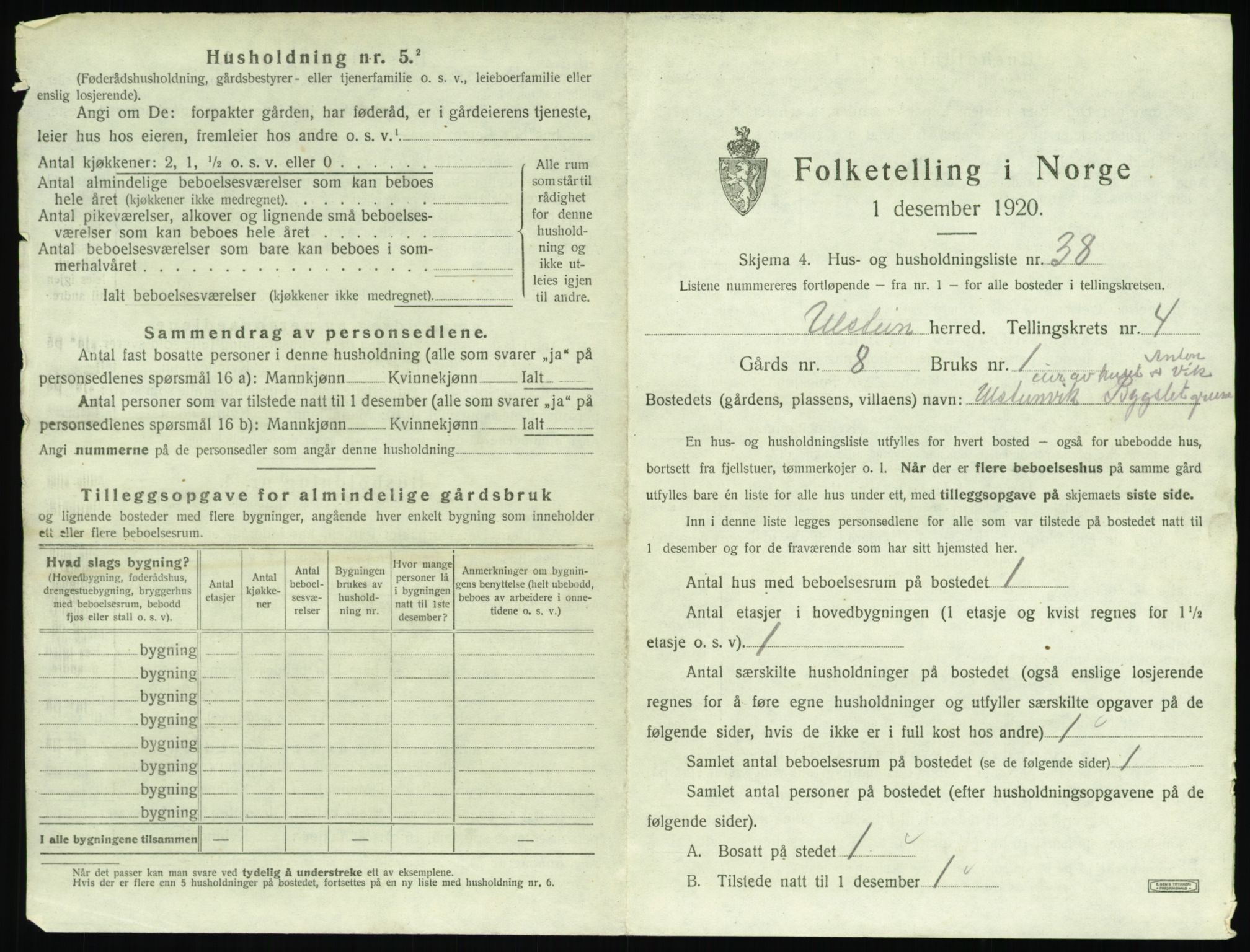 SAT, 1920 census for Ulstein, 1920, p. 352