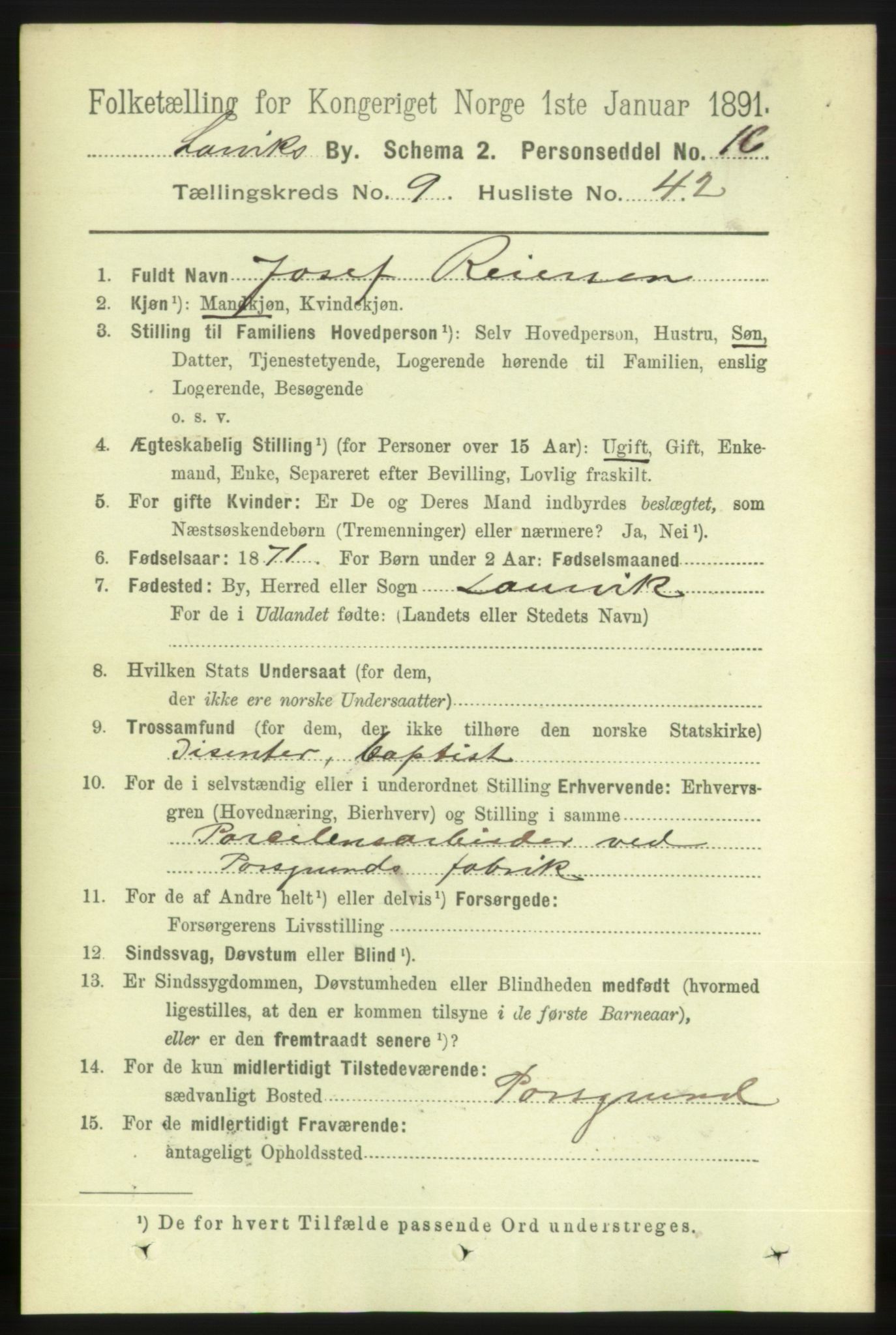 RA, 1891 census for 0707 Larvik, 1891, p. 8945