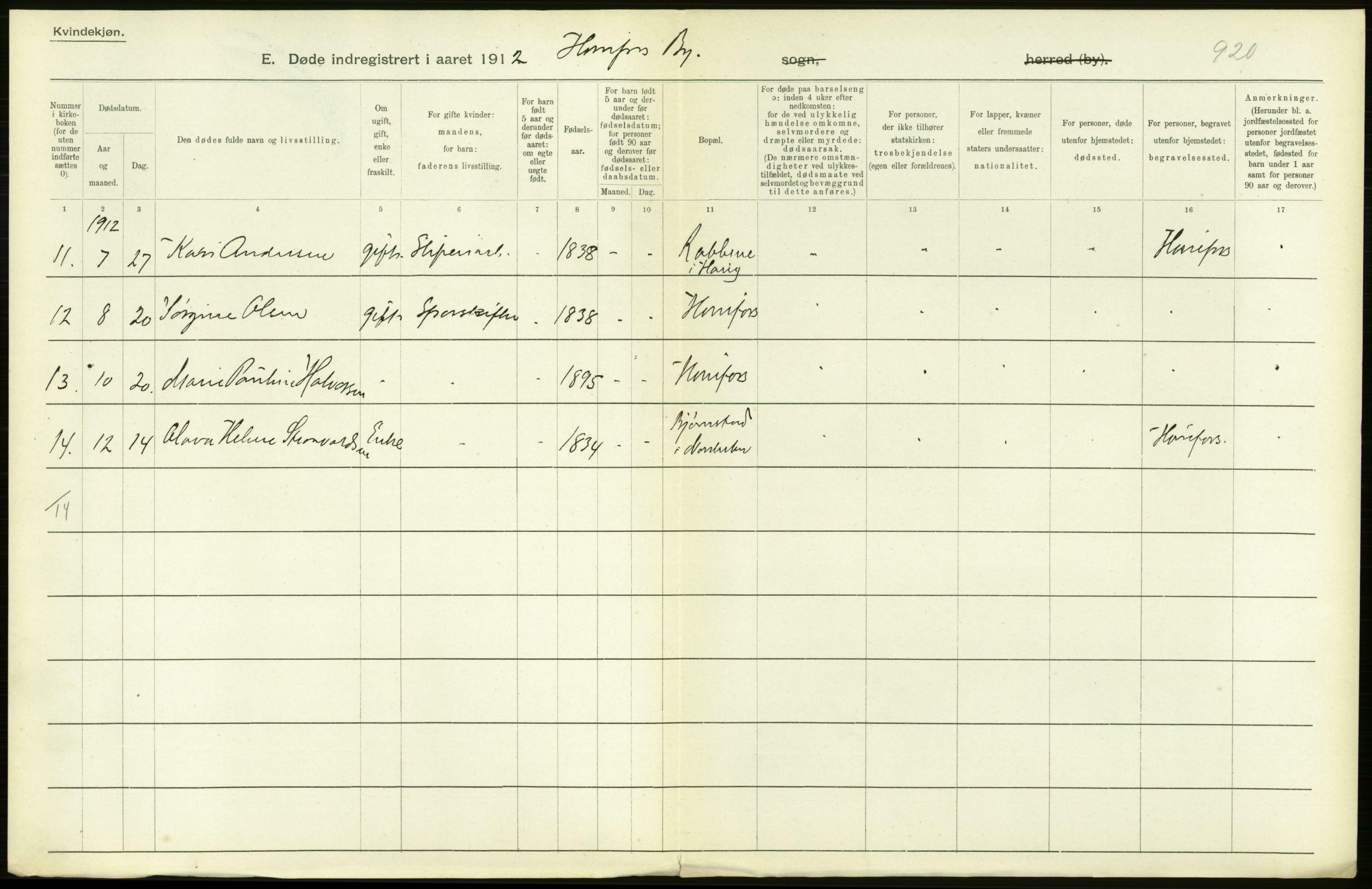 Statistisk sentralbyrå, Sosiodemografiske emner, Befolkning, AV/RA-S-2228/D/Df/Dfb/Dfbb/L0017: Buskeruds amt: Døde. Bygder og byer., 1912, p. 58