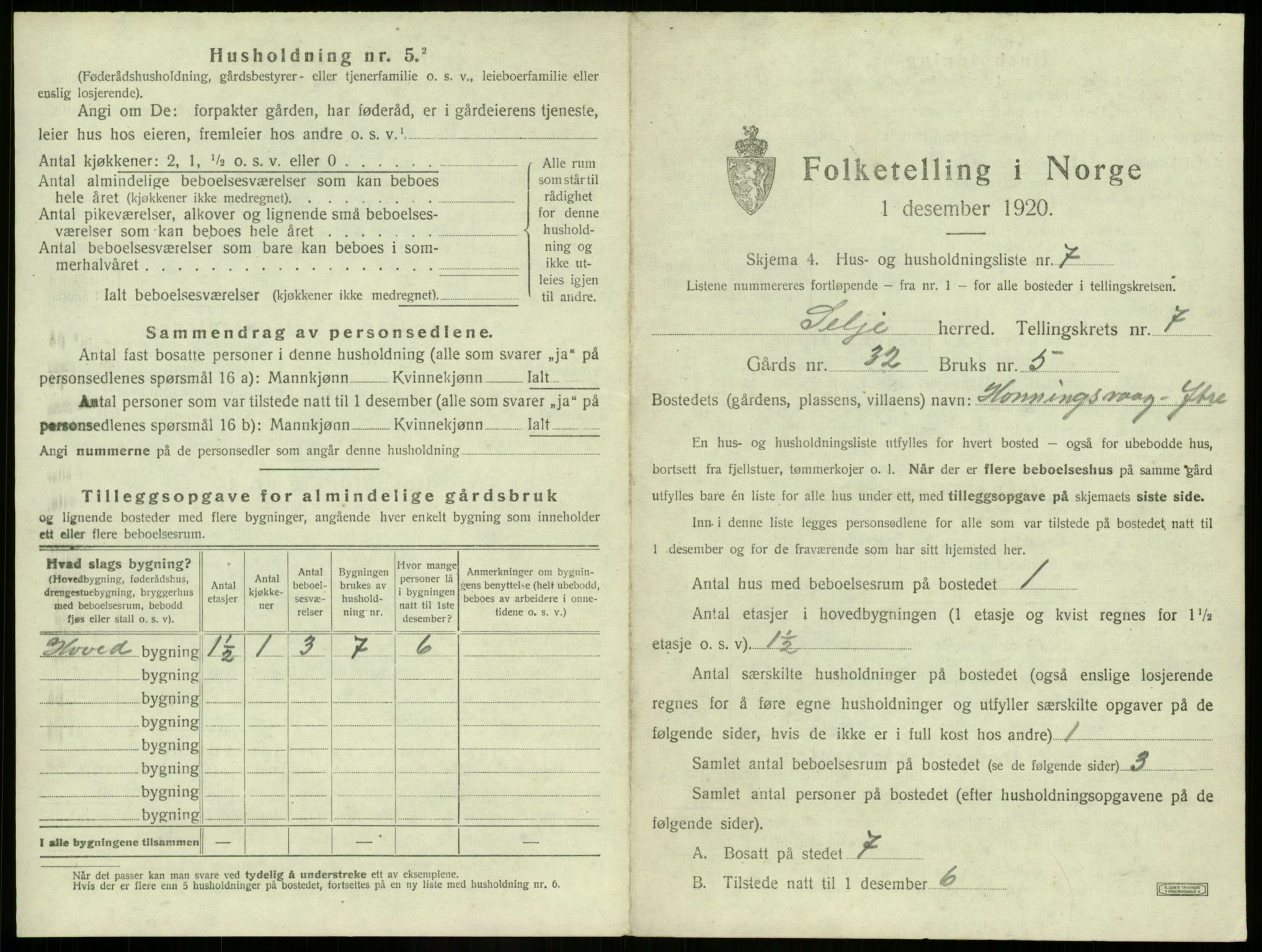 SAB, 1920 census for Selje, 1920, p. 461