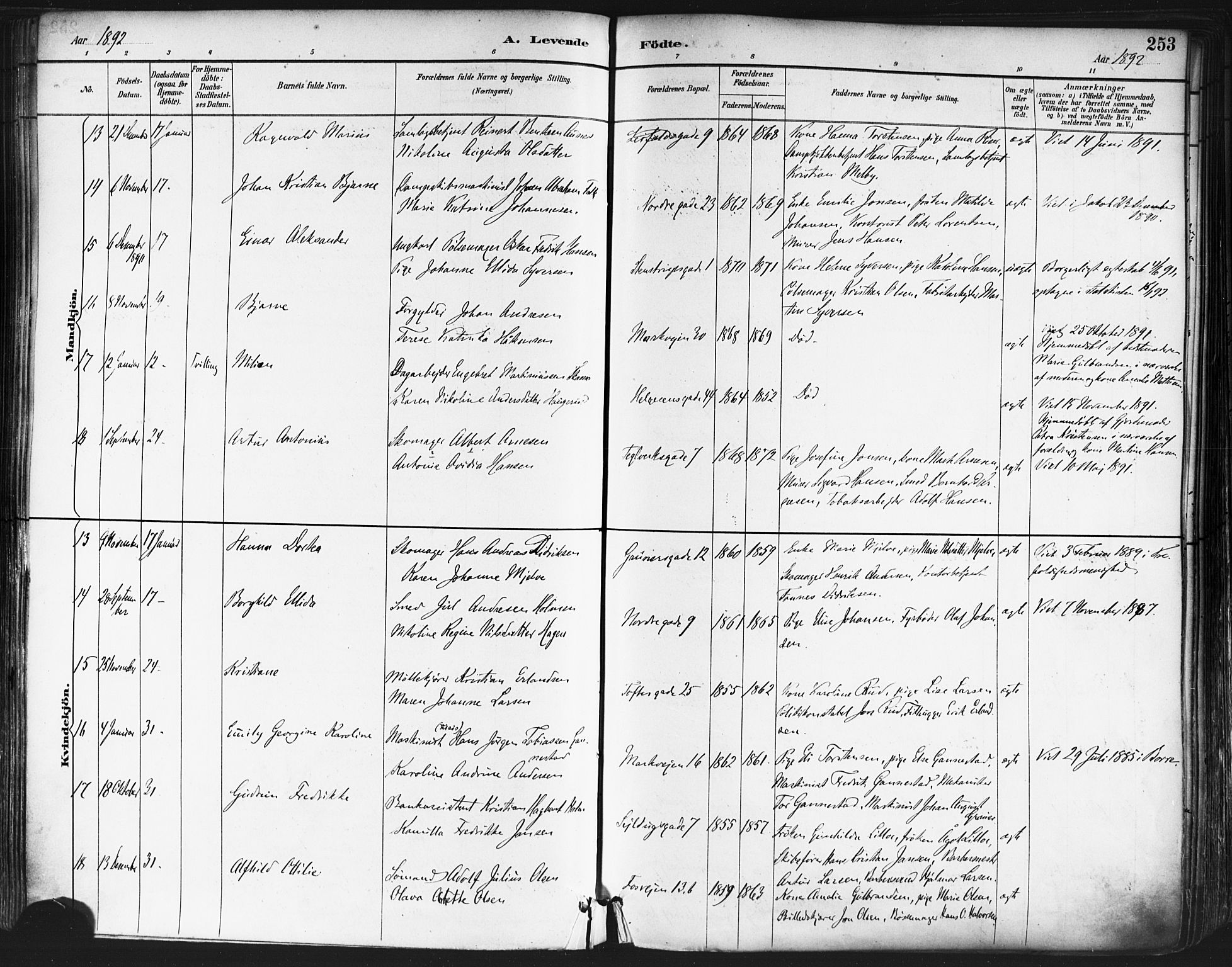 Paulus prestekontor Kirkebøker, AV/SAO-A-10871/F/Fa/L0013: Parish register (official) no. 13, 1887-1894, p. 253