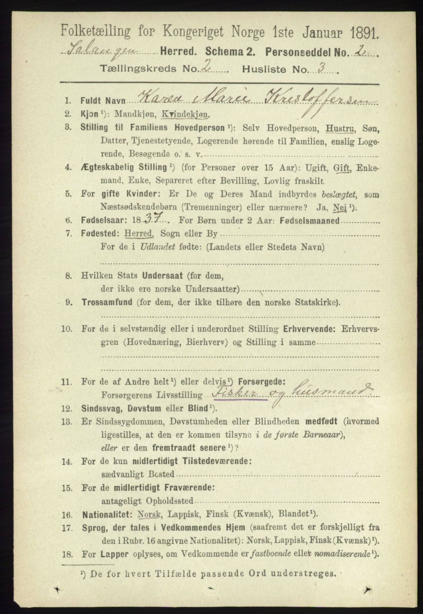 RA, 1891 census for 1921 Salangen, 1891, p. 566