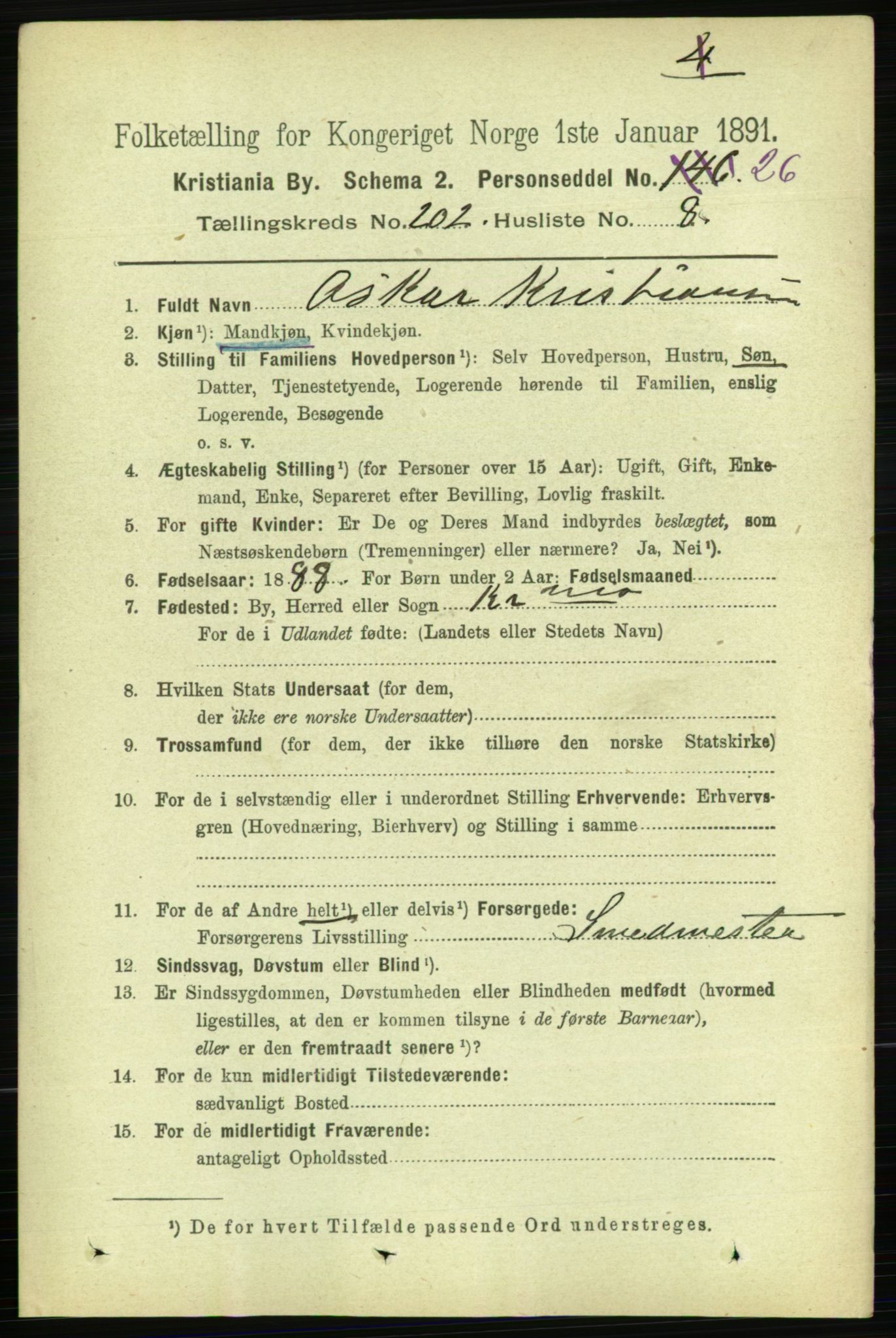 RA, 1891 census for 0301 Kristiania, 1891, p. 121668