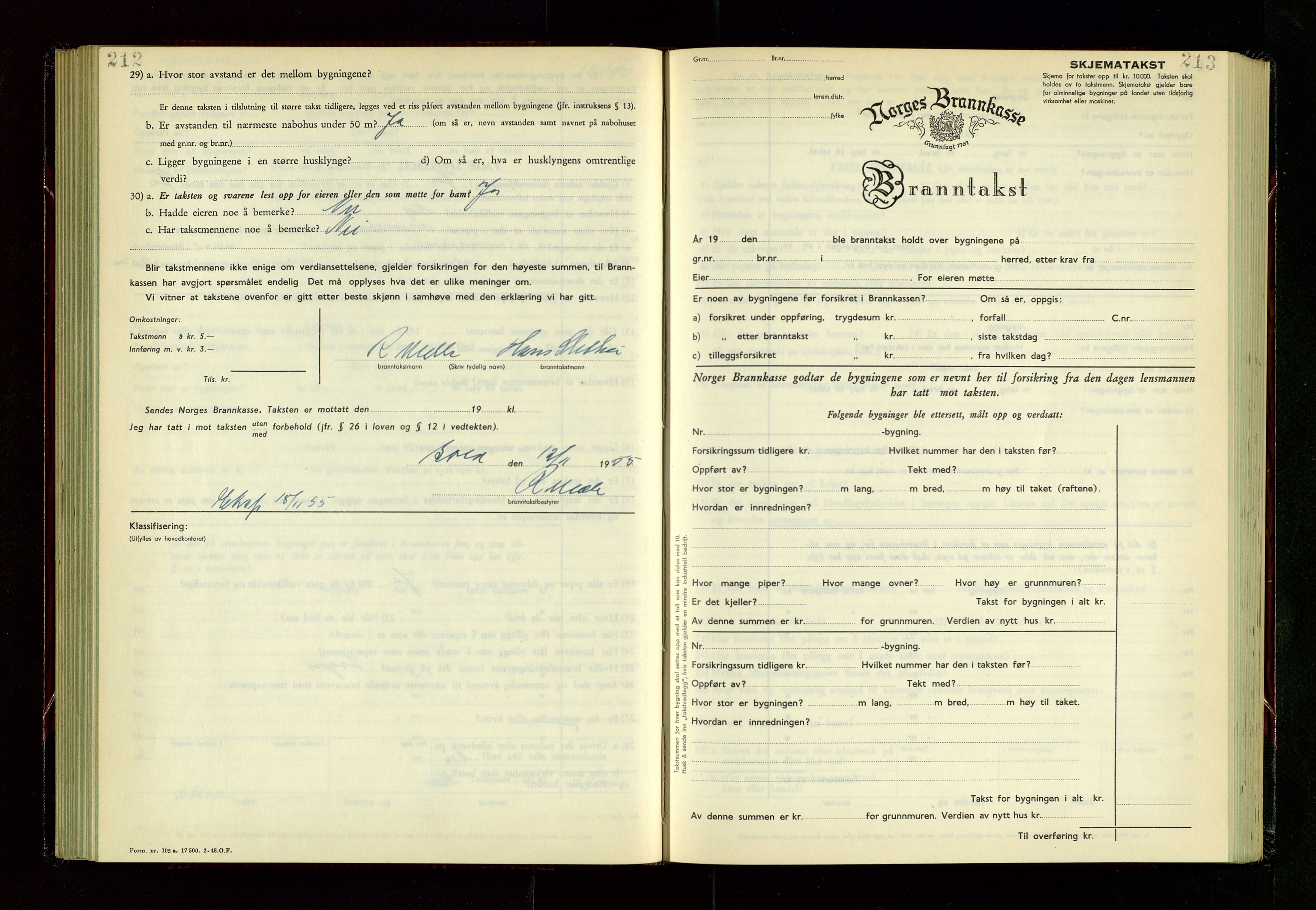 Håland lensmannskontor, AV/SAST-A-100100/Gob/L0014: "Branntakstprotokoll" - skjematakst, 1951-1955, p. 212-213