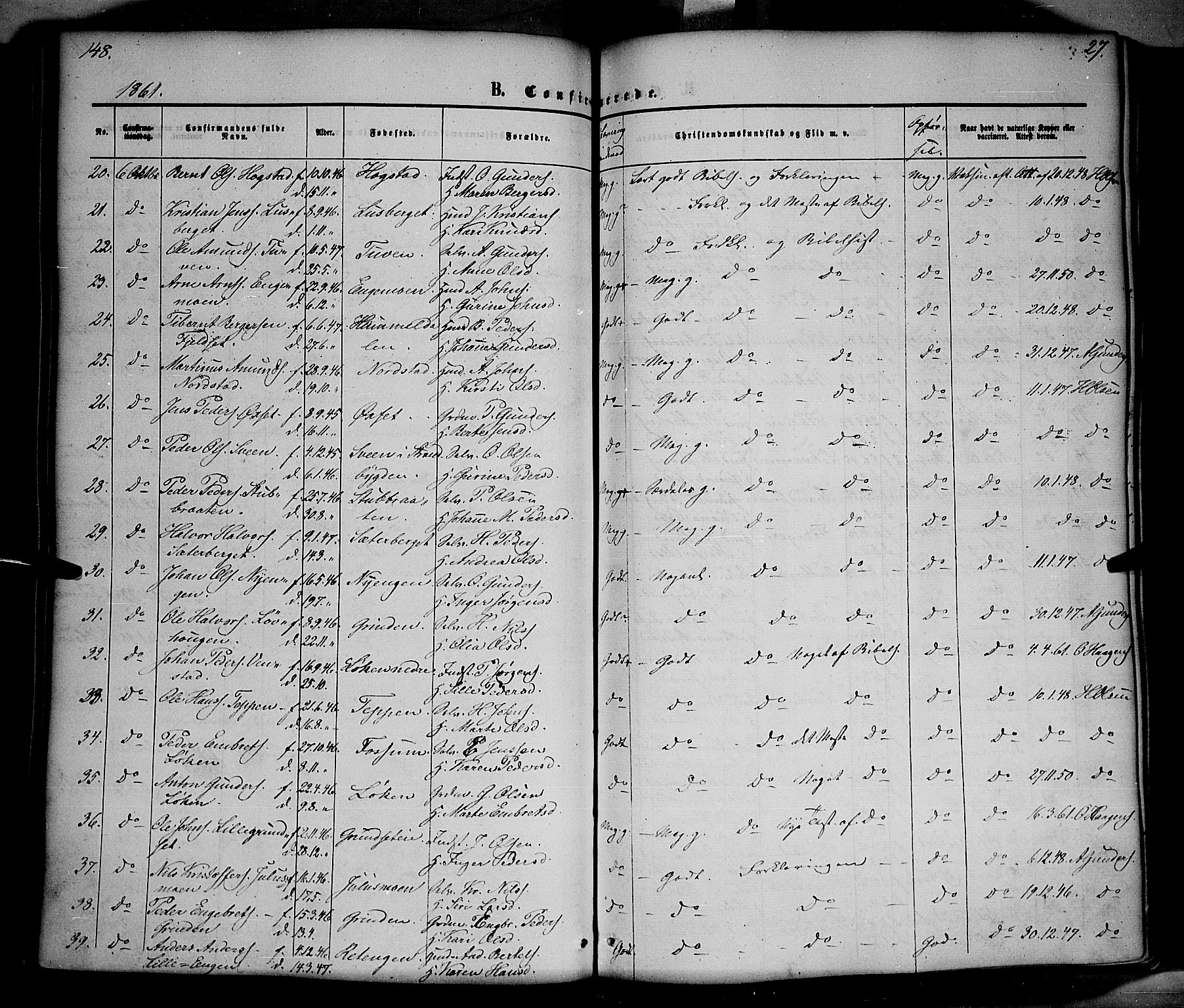 Elverum prestekontor, AV/SAH-PREST-044/H/Ha/Haa/L0010: Parish register (official) no. 10, 1857-1868, p. 148