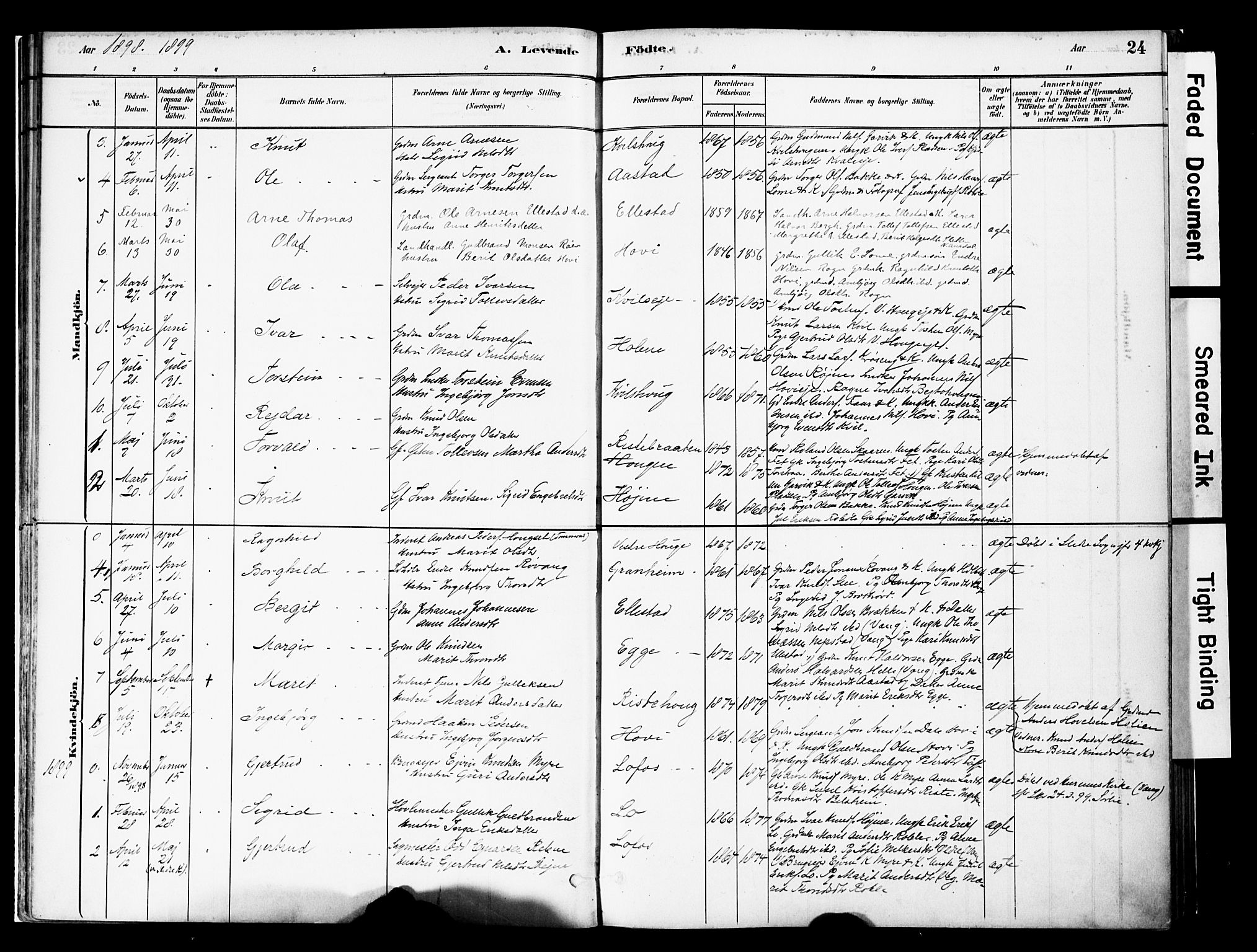 Vestre Slidre prestekontor, SAH/PREST-136/H/Ha/Haa/L0005: Parish register (official) no. 5, 1881-1912, p. 24