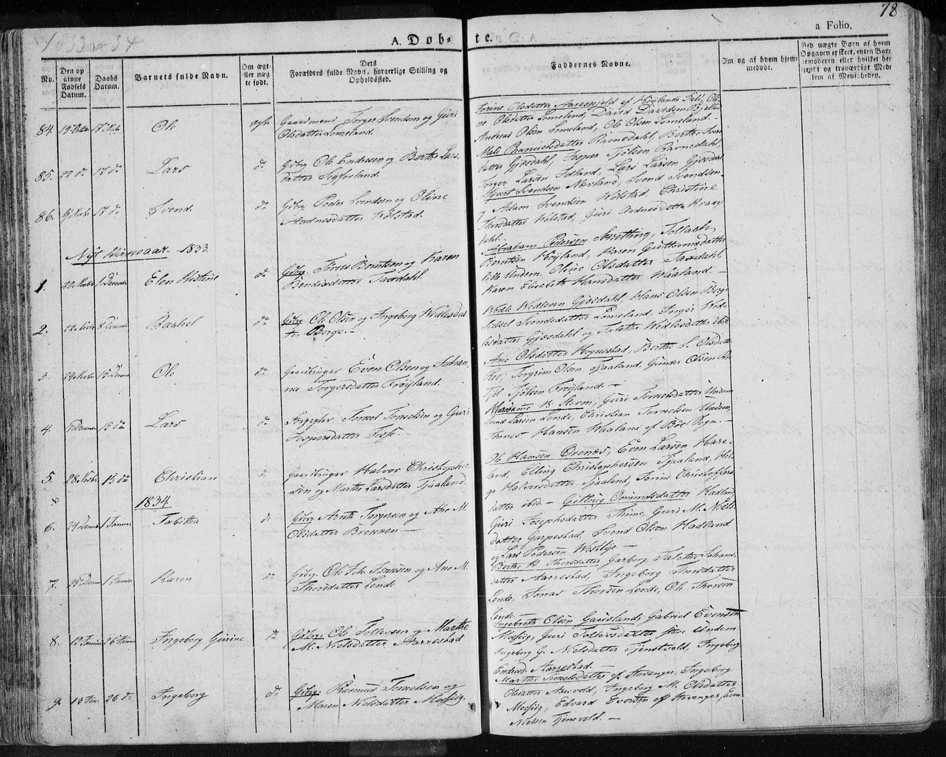 Lye sokneprestkontor, AV/SAST-A-101794/001/30BA/L0004: Parish register (official) no. A 4, 1826-1841, p. 78