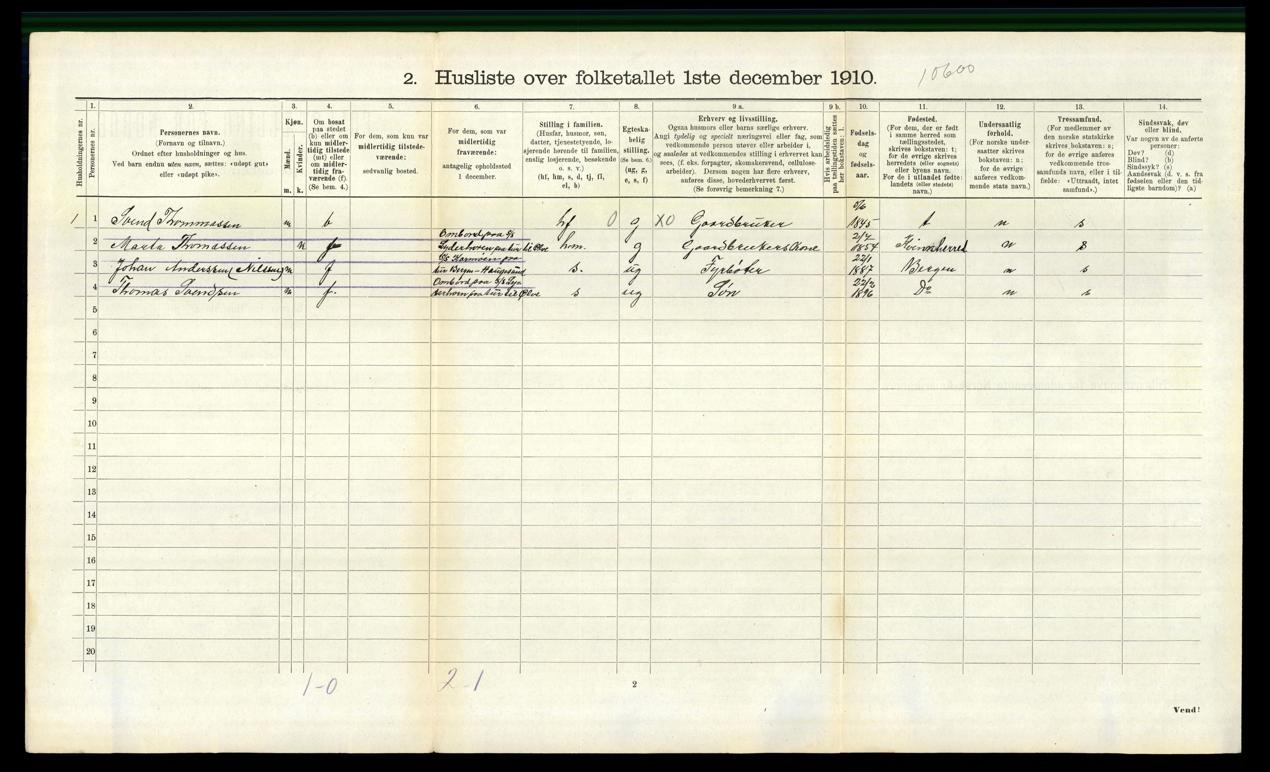 RA, 1910 census for Fana, 1910, p. 1430