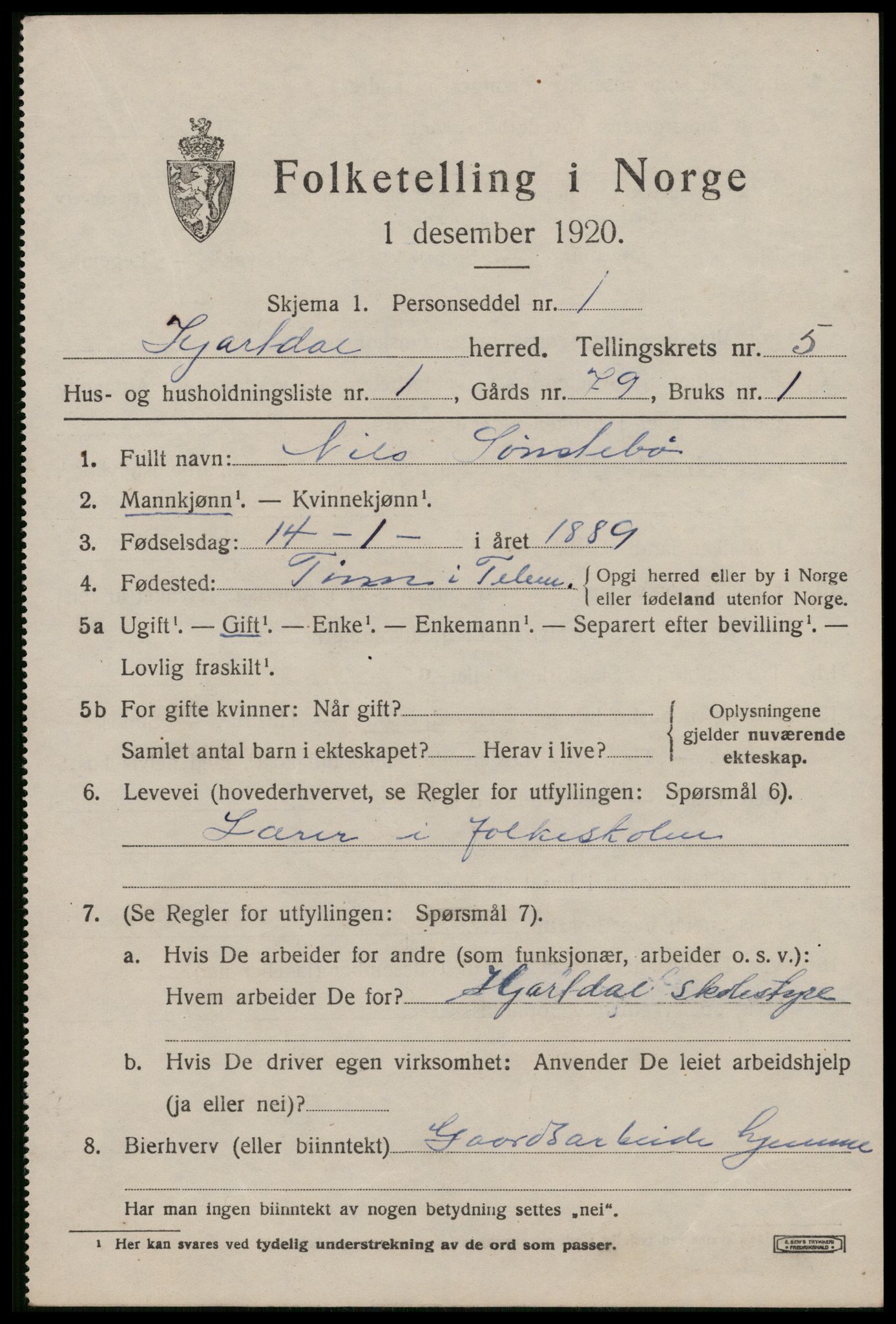 SAKO, 1920 census for Hjartdal, 1920, p. 3470