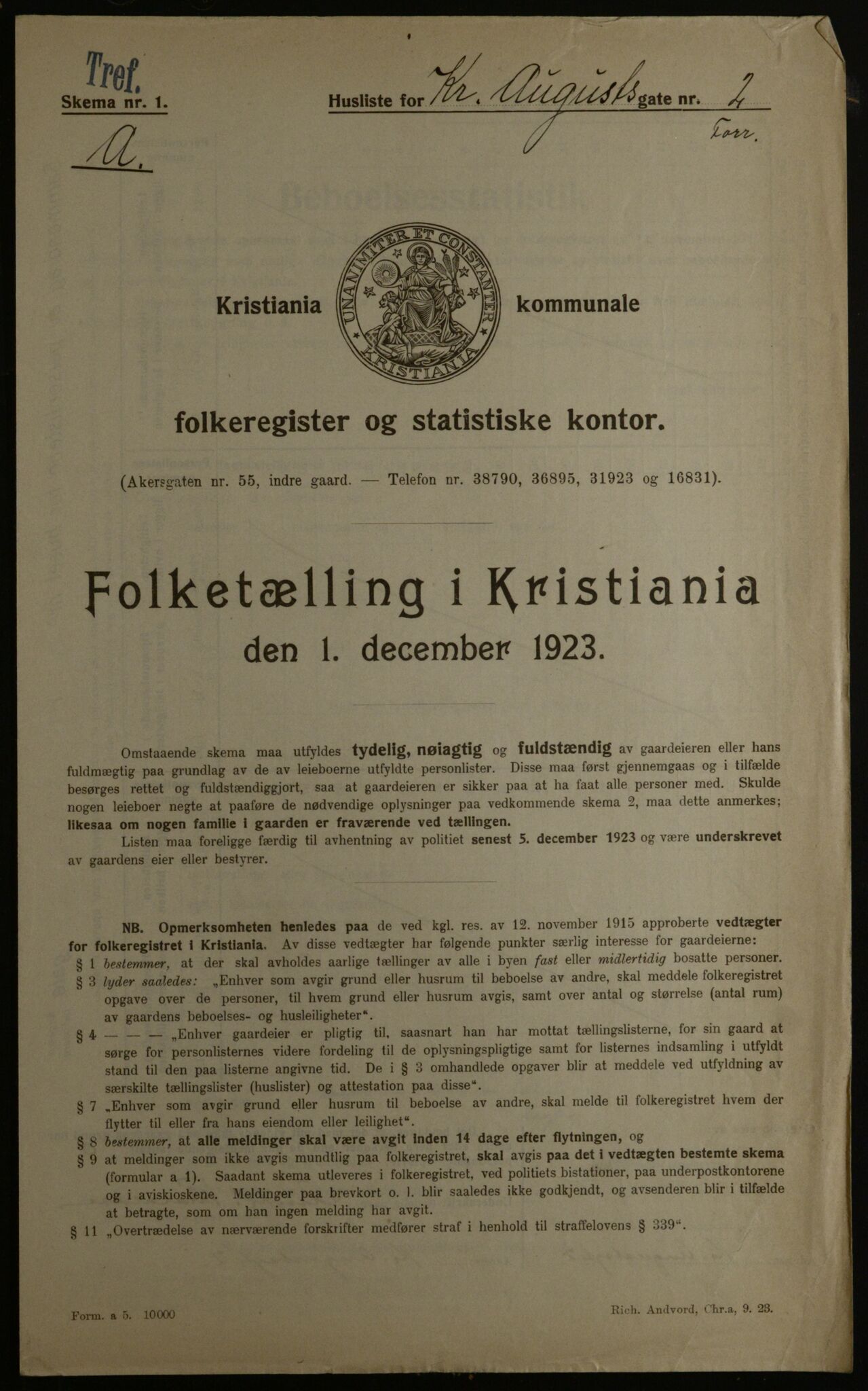 OBA, Municipal Census 1923 for Kristiania, 1923, p. 60583