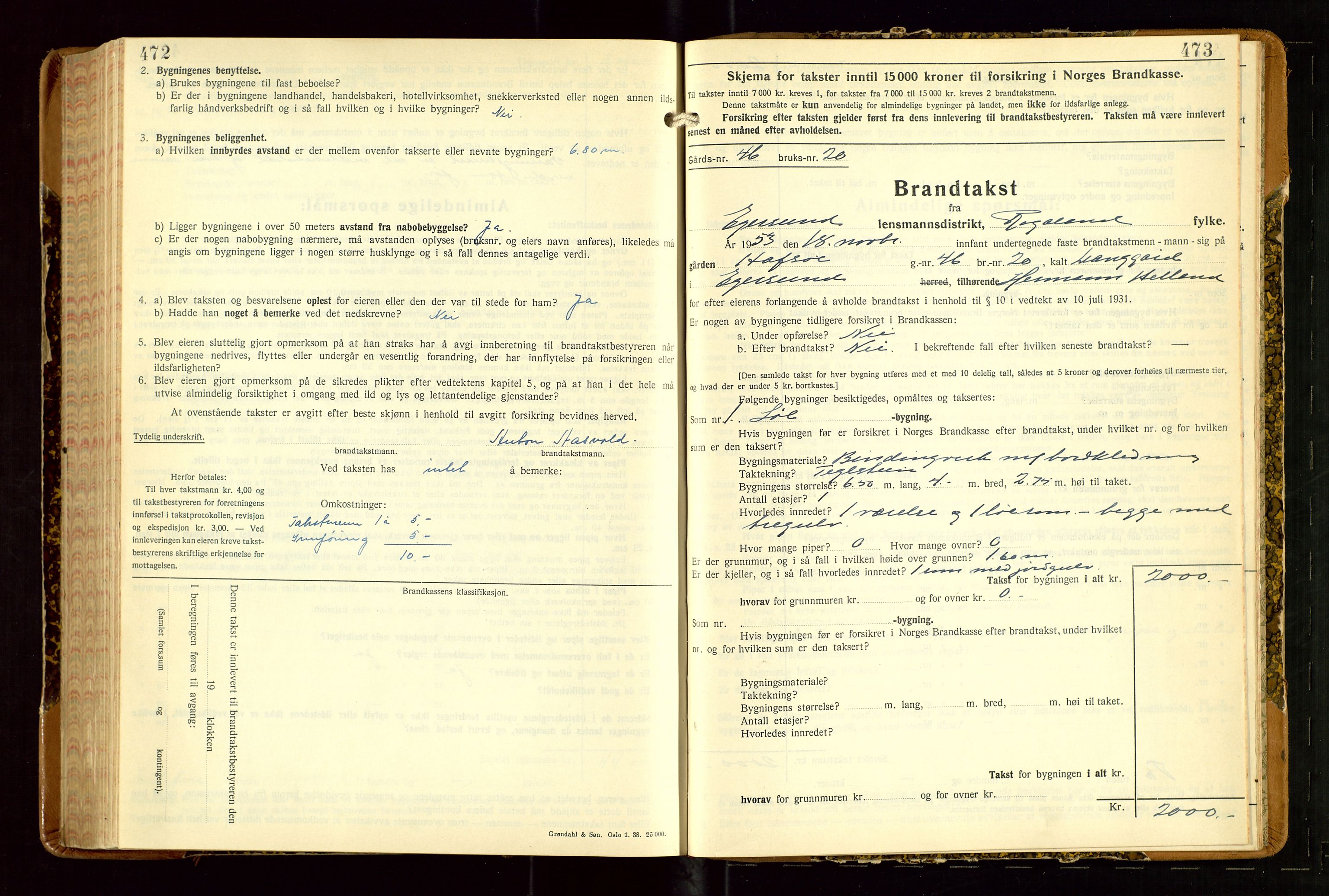 Eigersund lensmannskontor, AV/SAST-A-100171/Gob/L0007: "Brandtakstprotokoll", 1938-1955, p. 472-473