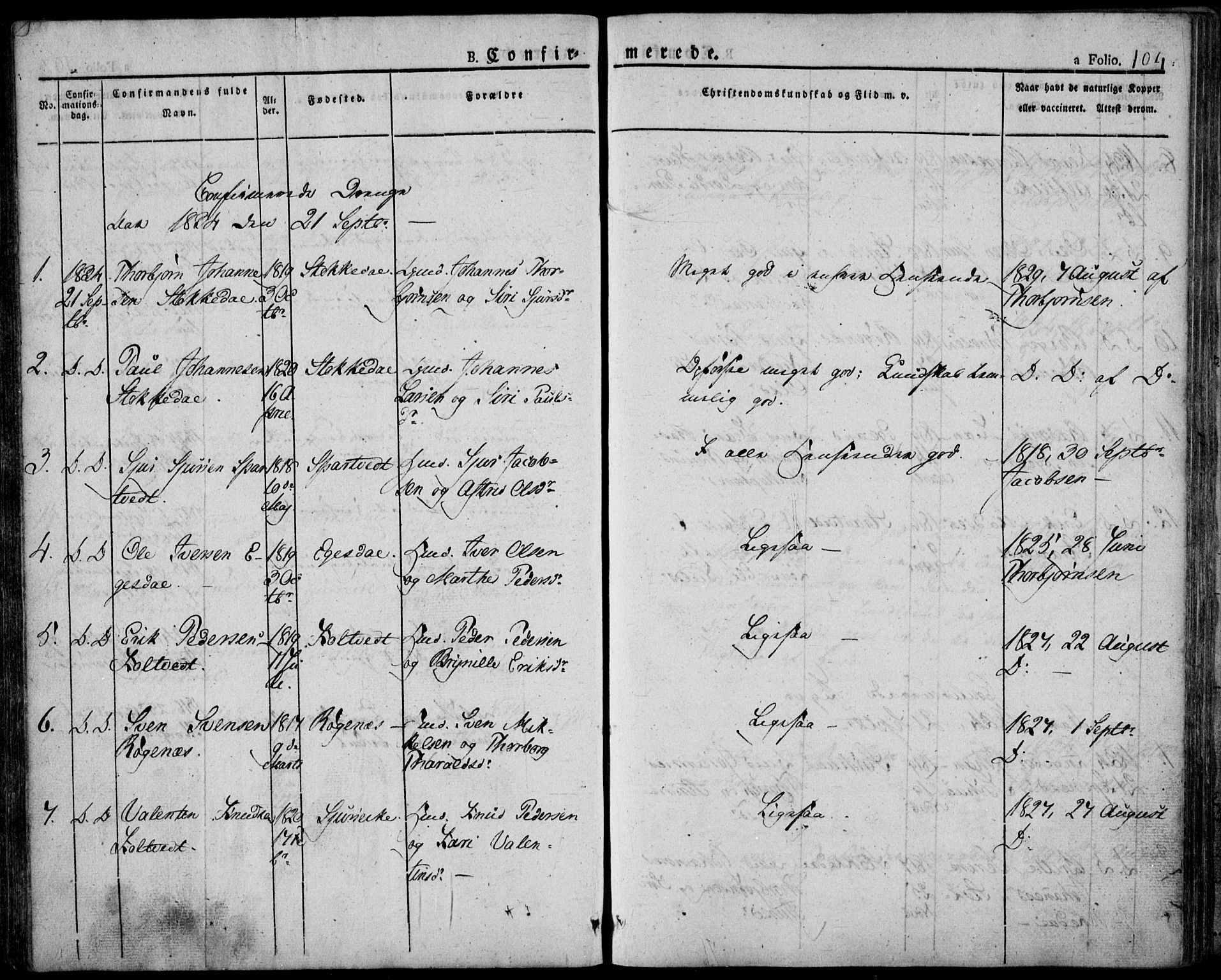 Skjold sokneprestkontor, AV/SAST-A-101847/H/Ha/Haa/L0005: Parish register (official) no. A 5, 1830-1856, p. 104