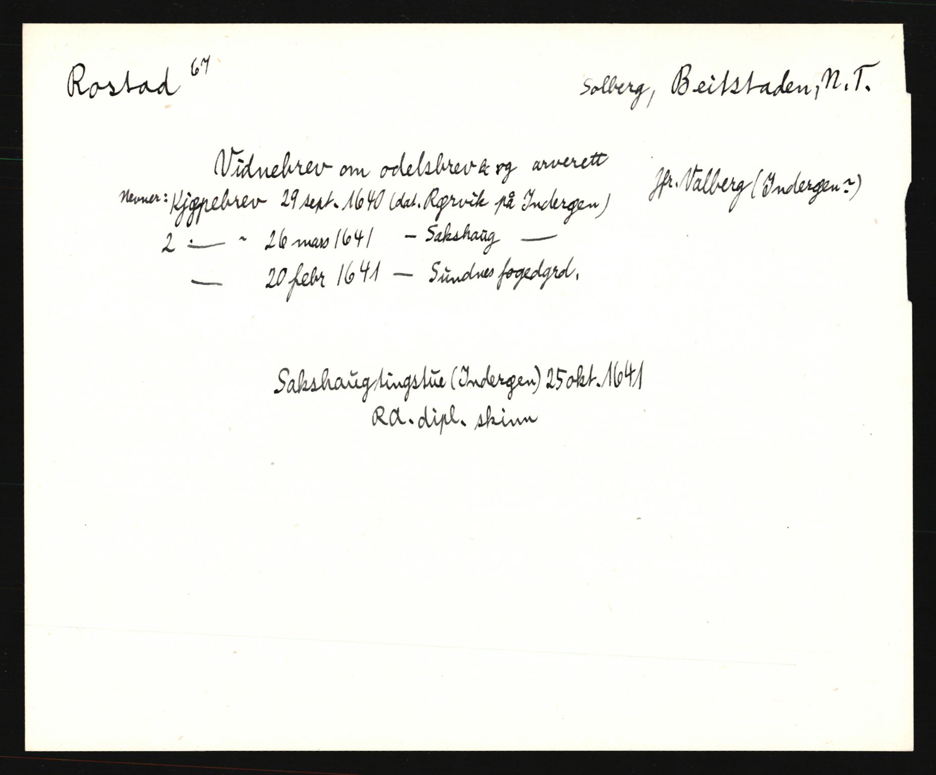 Riksarkivets diplomsamling, AV/RA-EA-5965/F35/F35e/L0033: Registreringssedler Nord-Trøndelag, 1400-1700, p. 143