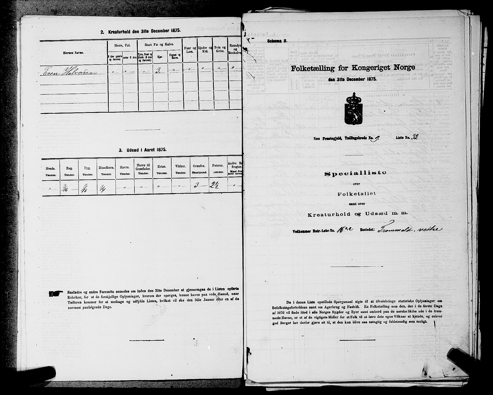 SAKO, 1875 census for 0616P Nes, 1875, p. 1426