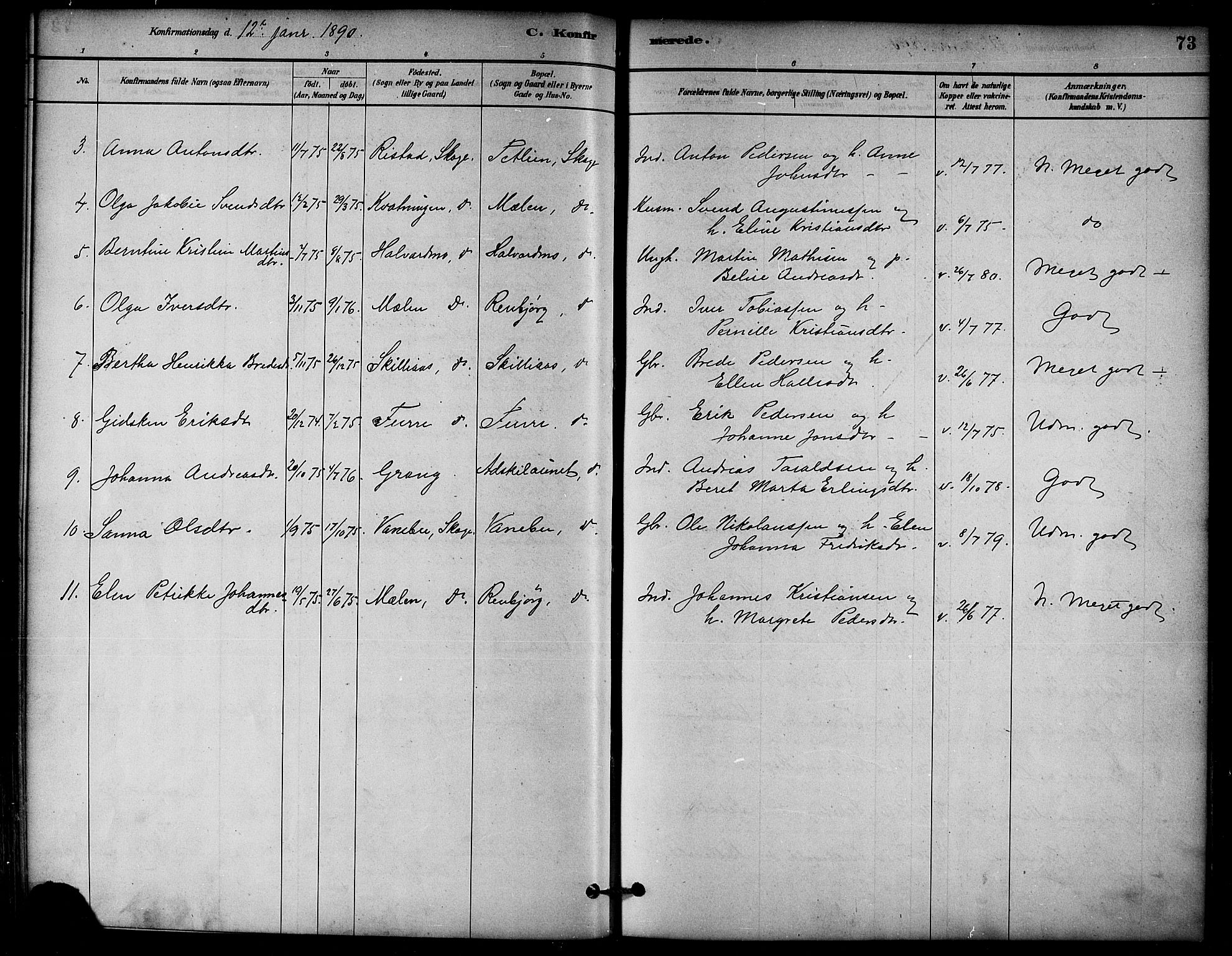 Ministerialprotokoller, klokkerbøker og fødselsregistre - Nord-Trøndelag, AV/SAT-A-1458/766/L0563: Parish register (official) no. 767A01, 1881-1899, p. 73