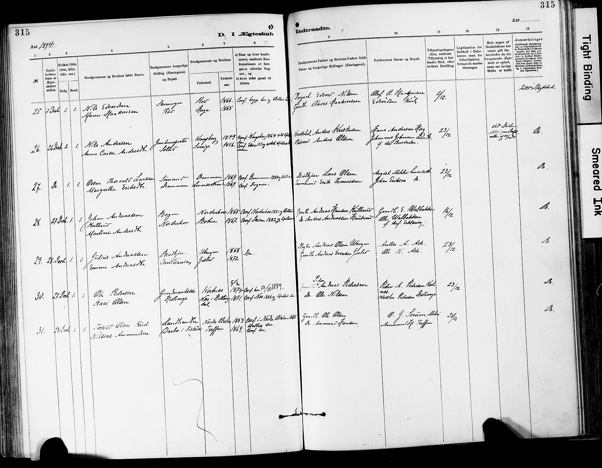 Lier kirkebøker, AV/SAKO-A-230/F/Fa/L0015: Parish register (official) no. I 15, 1883-1894, p. 315