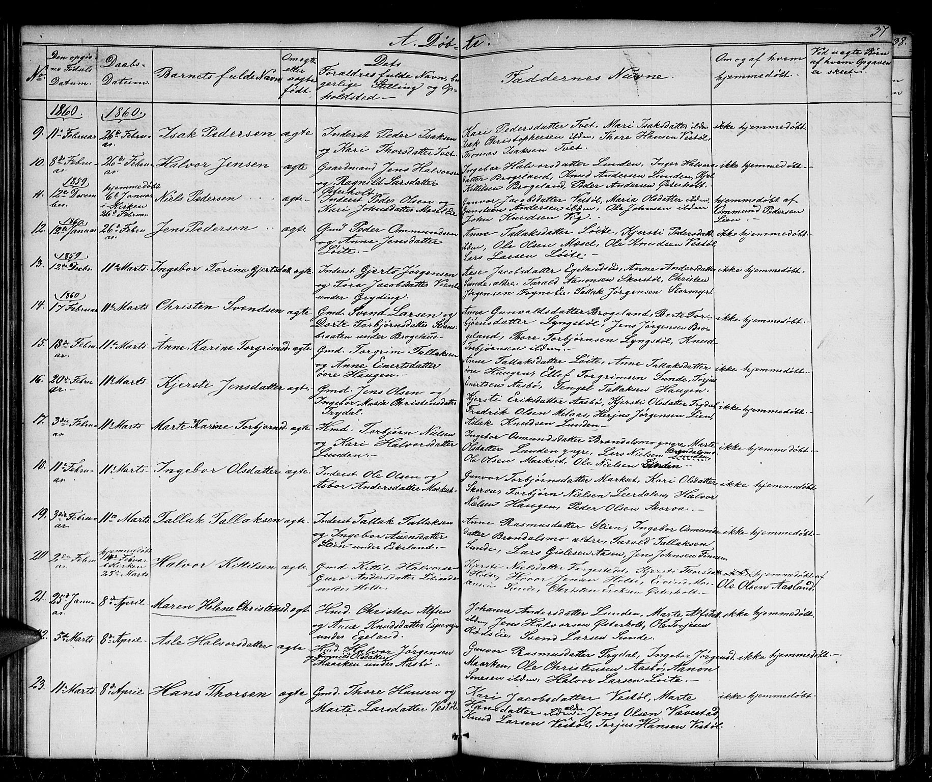 Gjerstad sokneprestkontor, AV/SAK-1111-0014/F/Fb/Fba/L0005: Parish register (copy) no. B 5, 1853-1867, p. 37