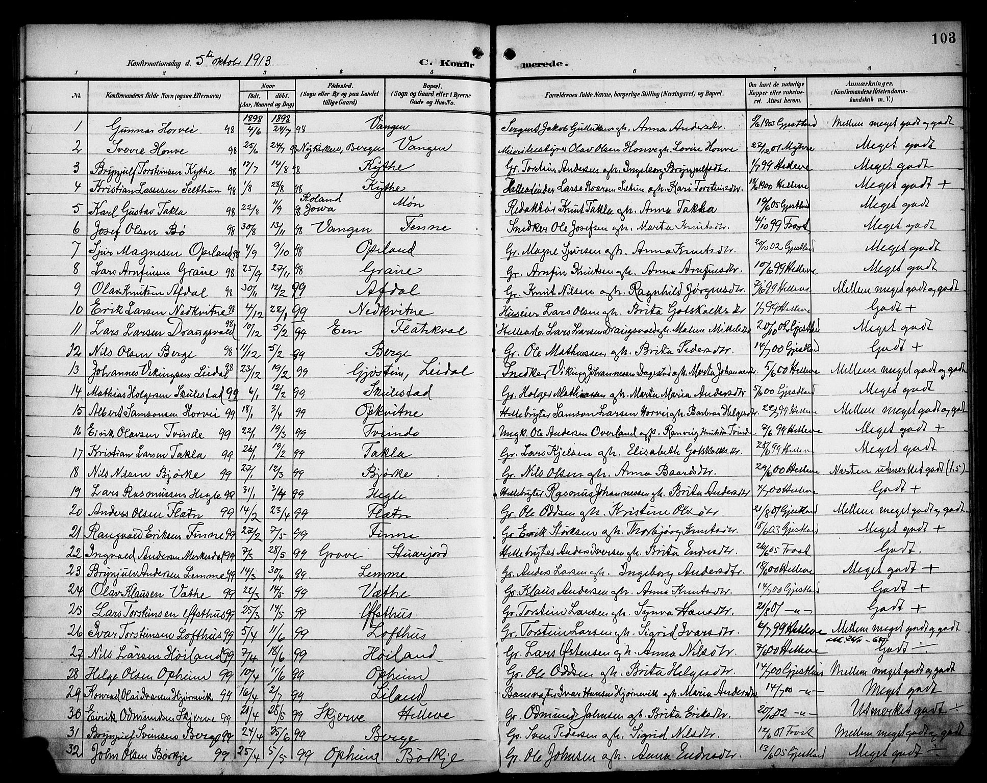 Voss sokneprestembete, AV/SAB-A-79001/H/Haa: Parish register (official) no. B 2, 1899-1922, p. 103