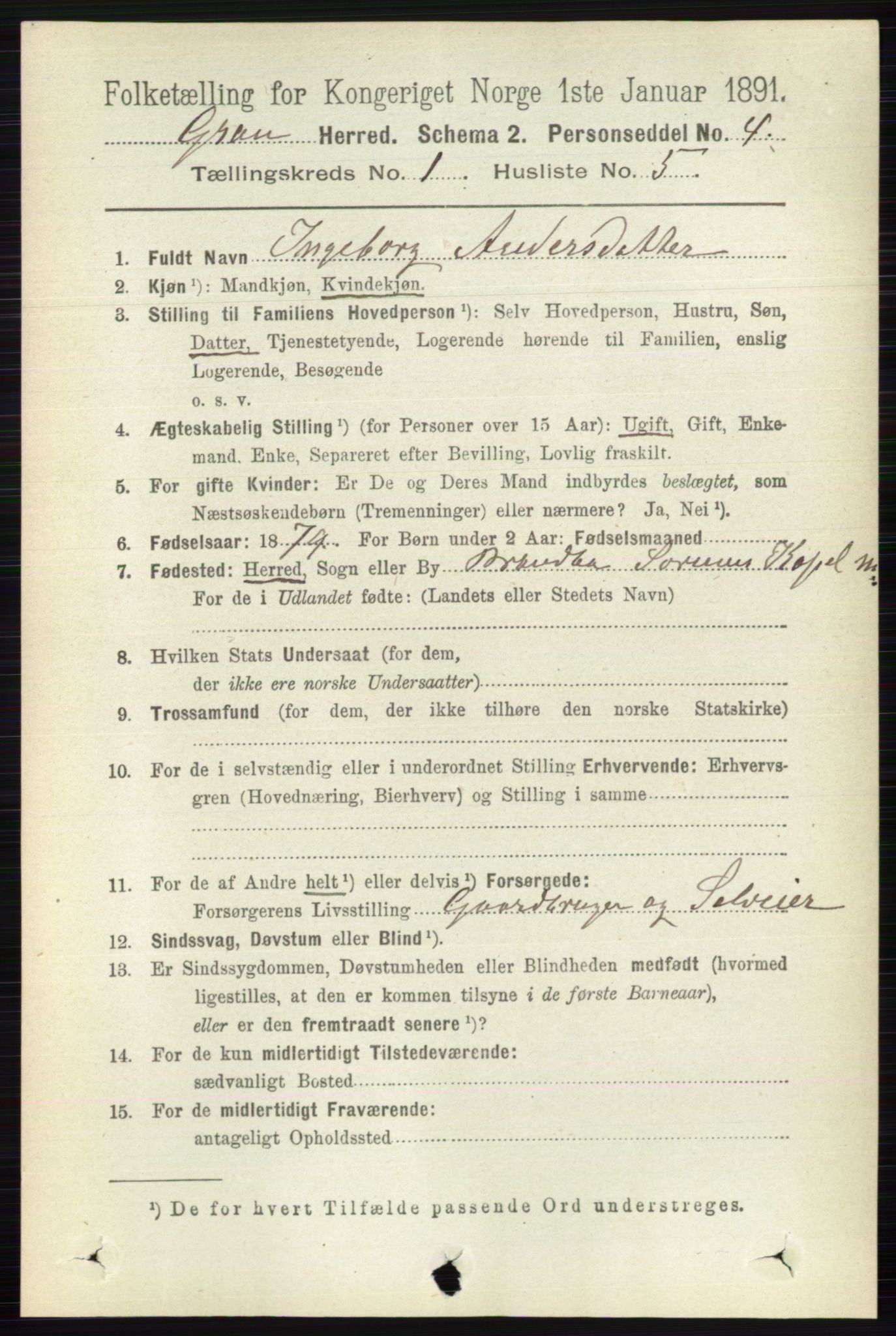 RA, 1891 census for 0534 Gran, 1891, p. 85