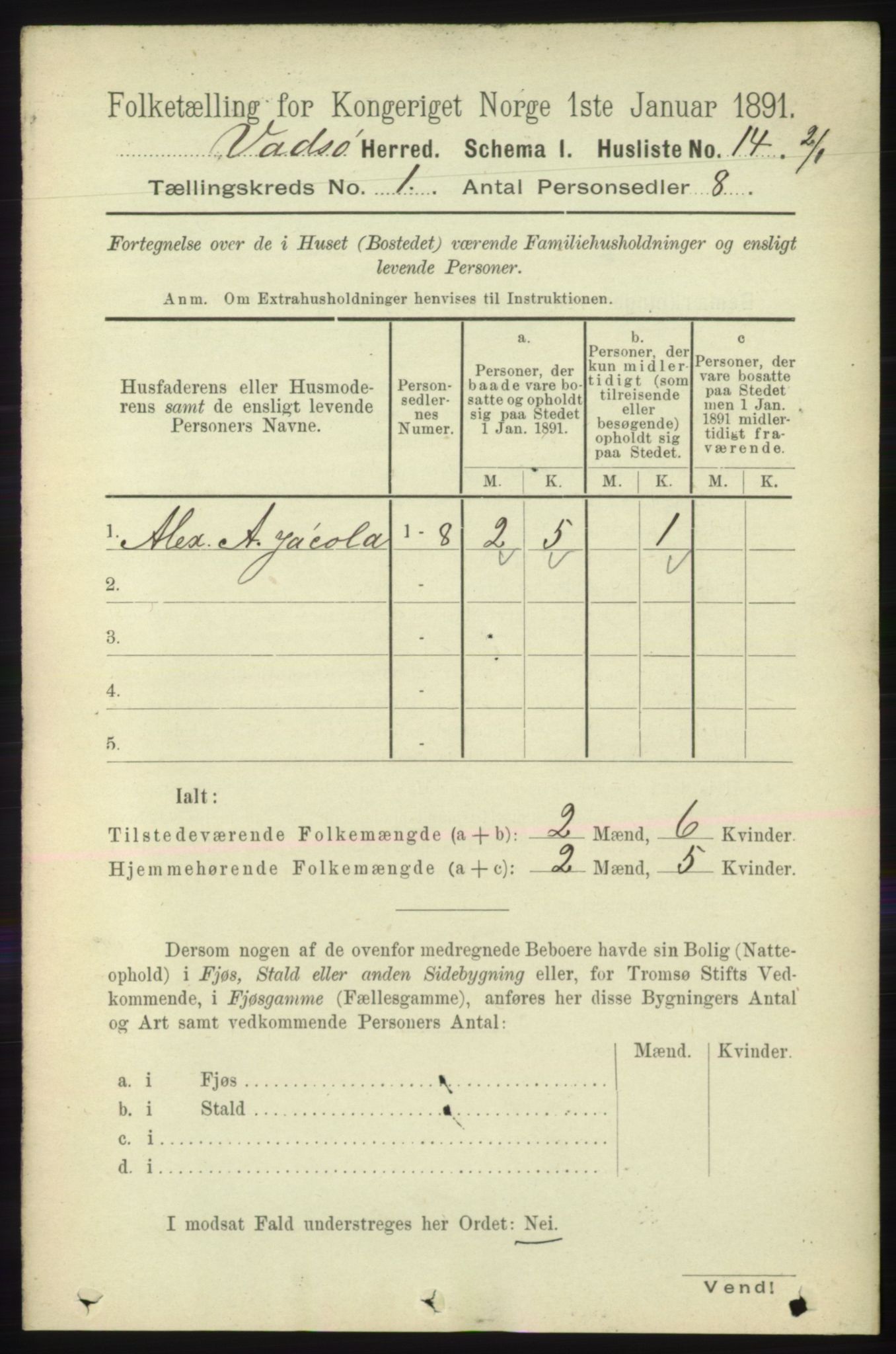 RA, 1891 census for 2029 Vadsø, 1891, p. 27