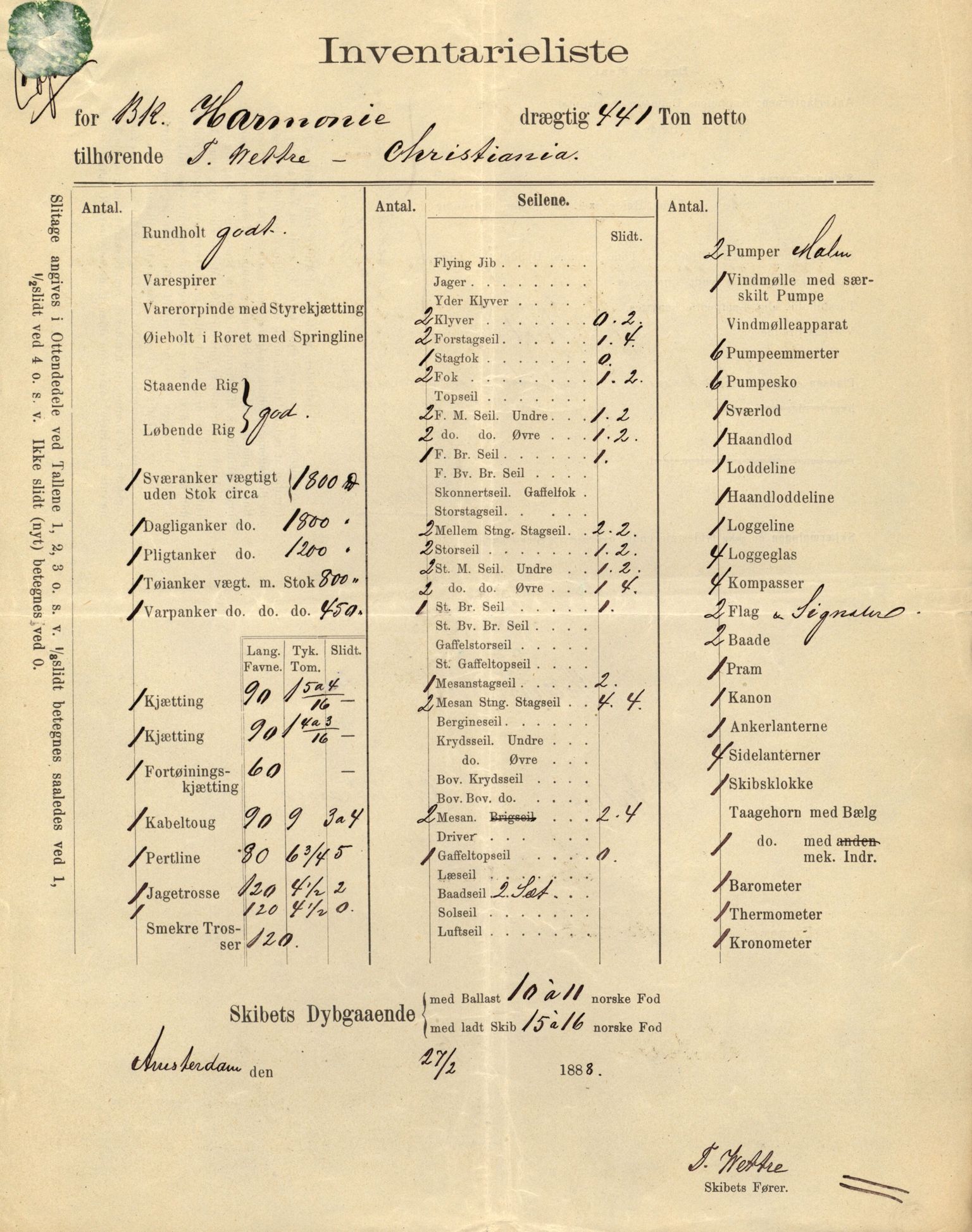 Pa 63 - Østlandske skibsassuranceforening, VEMU/A-1079/G/Ga/L0021/0006: Havaridokumenter / Gøthe, Granit, Granen, Harmonie, Lindsay, 1888, p. 108