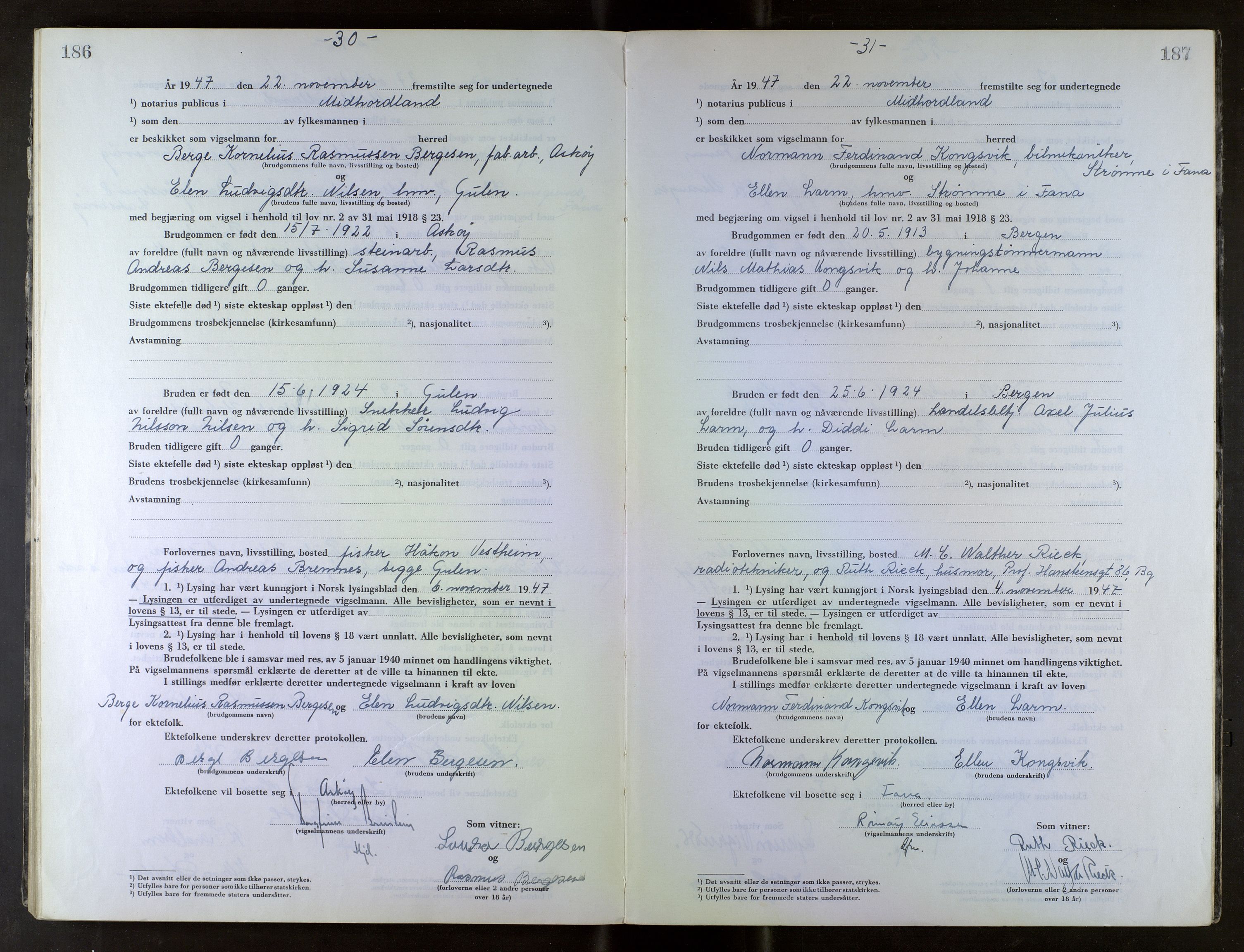 Midhordland sorenskriveri, AV/SAB-A-3001/1/M/Mc/Mca/L0007: Notarialbilag. Vigselbøker, 1945-1948, p. 186-187