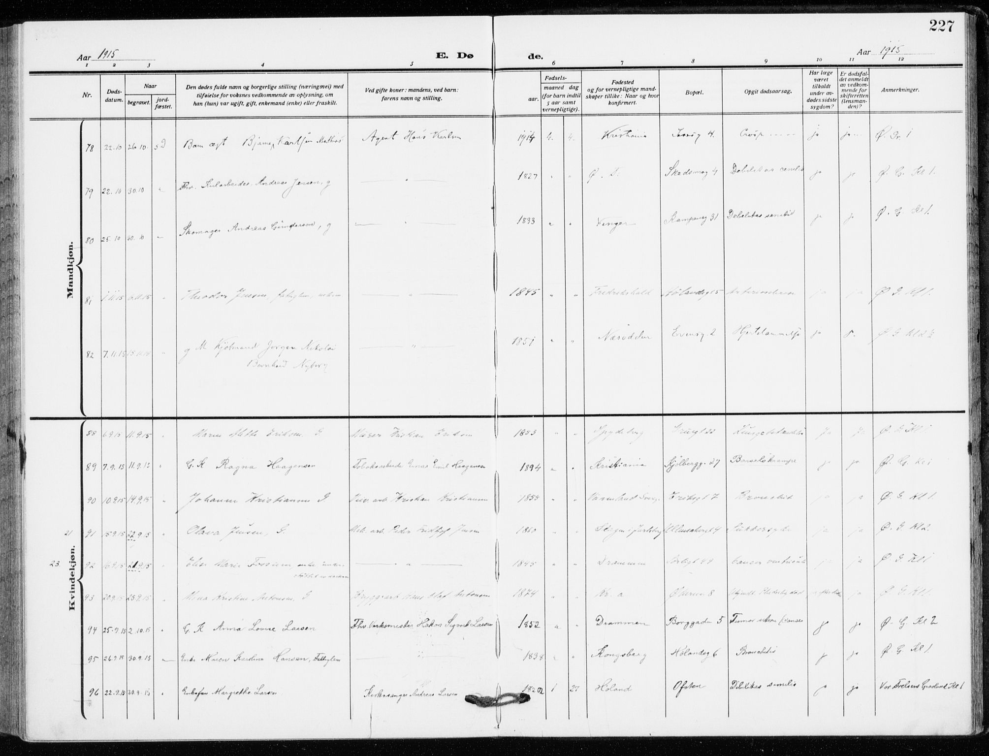 Kampen prestekontor Kirkebøker, SAO/A-10853/F/Fa/L0013: Parish register (official) no. I 13, 1917-1922, p. 227