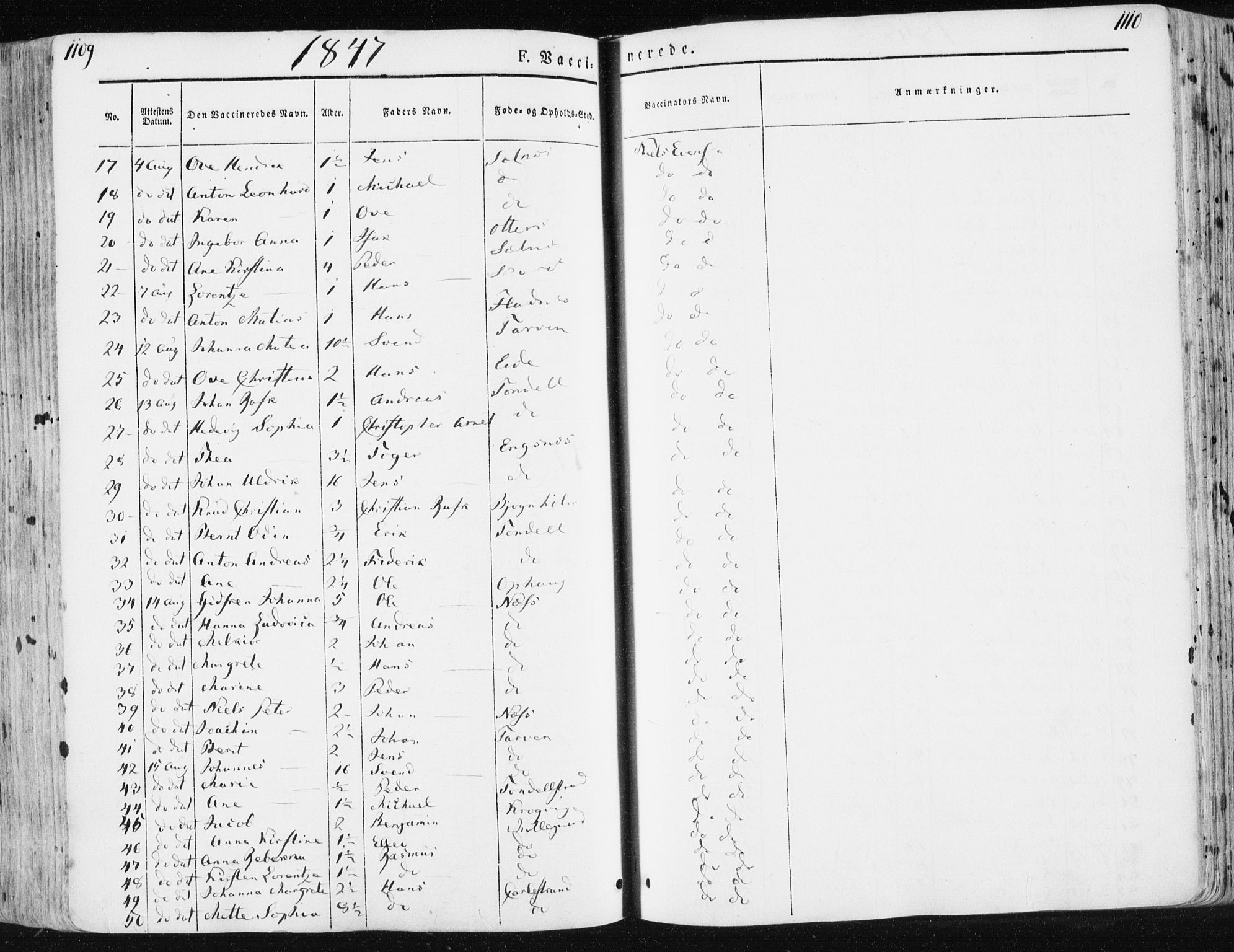 Ministerialprotokoller, klokkerbøker og fødselsregistre - Sør-Trøndelag, AV/SAT-A-1456/659/L0736: Parish register (official) no. 659A06, 1842-1856, p. 1109-1110