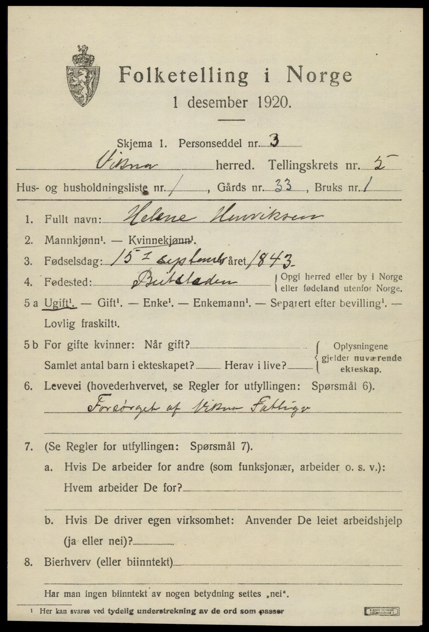 SAT, 1920 census for Vikna, 1920, p. 4623