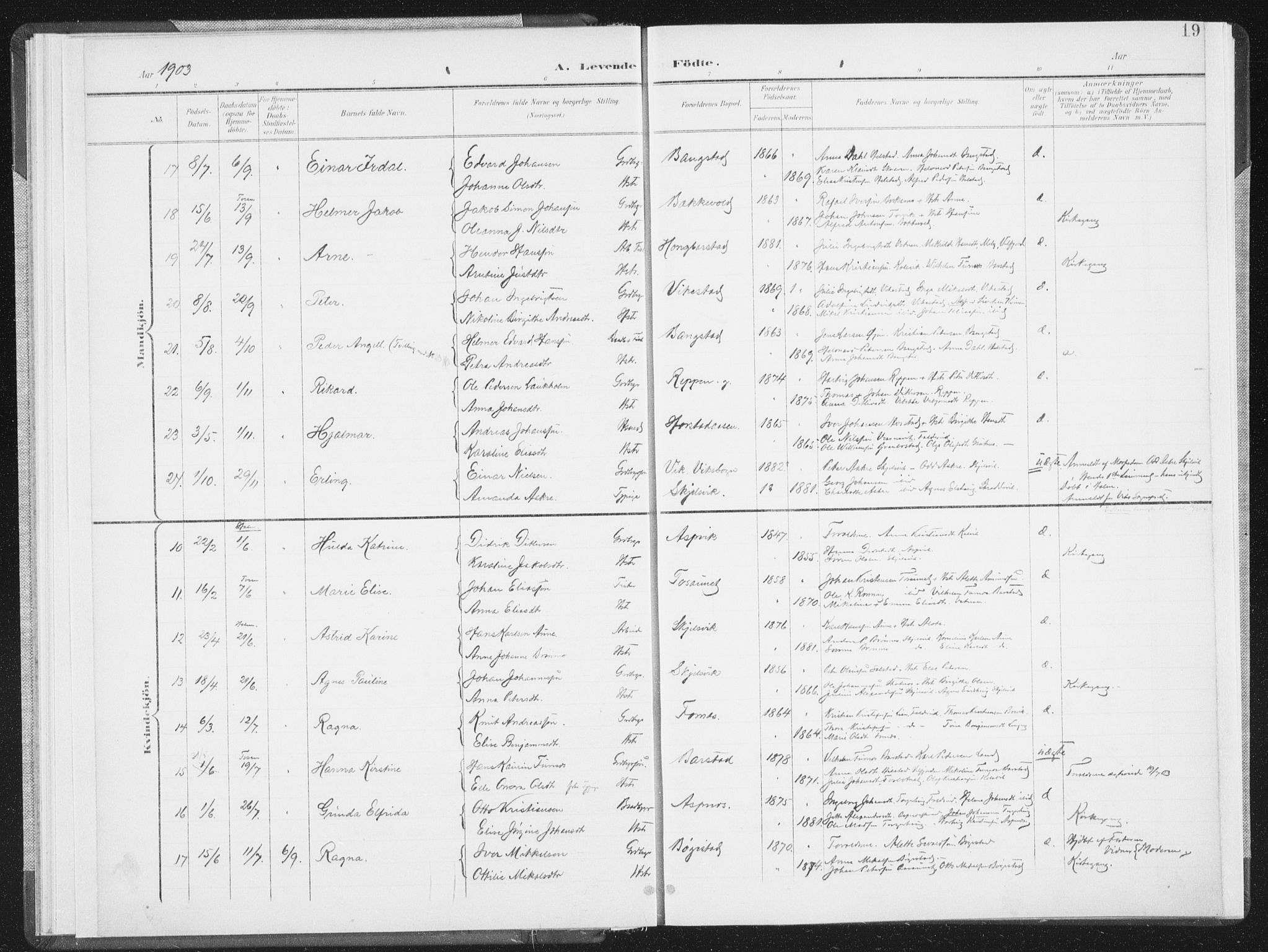 Ministerialprotokoller, klokkerbøker og fødselsregistre - Nordland, AV/SAT-A-1459/810/L0153: Parish register (official) no. 810A12, 1899-1914, p. 19