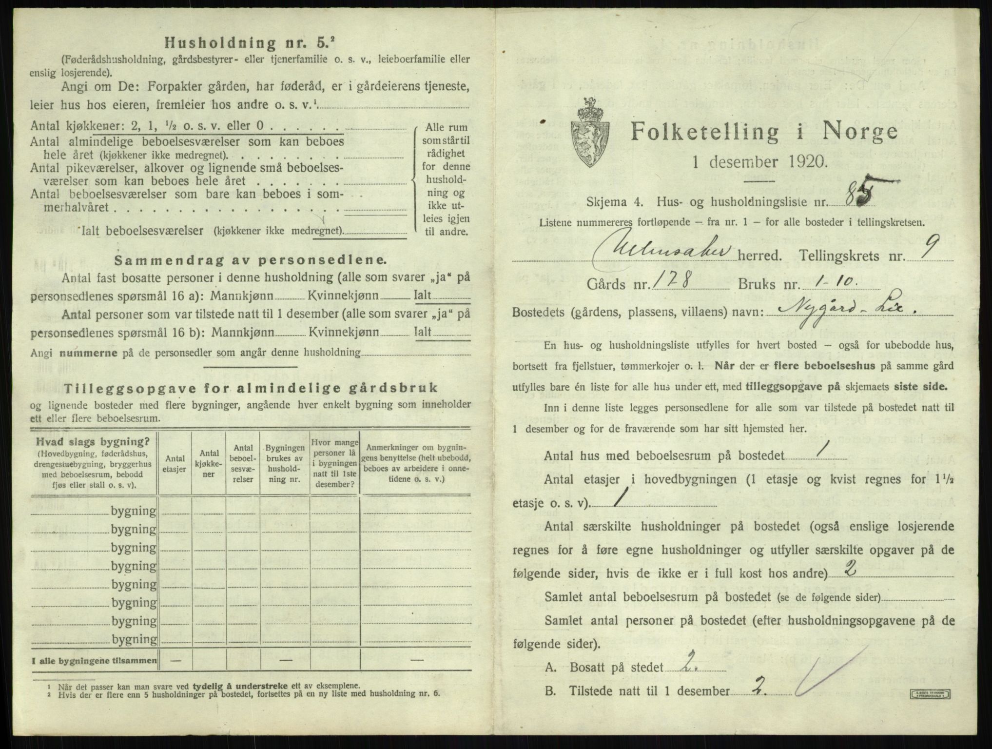 SAO, 1920 census for Ullensaker, 1920, p. 2457