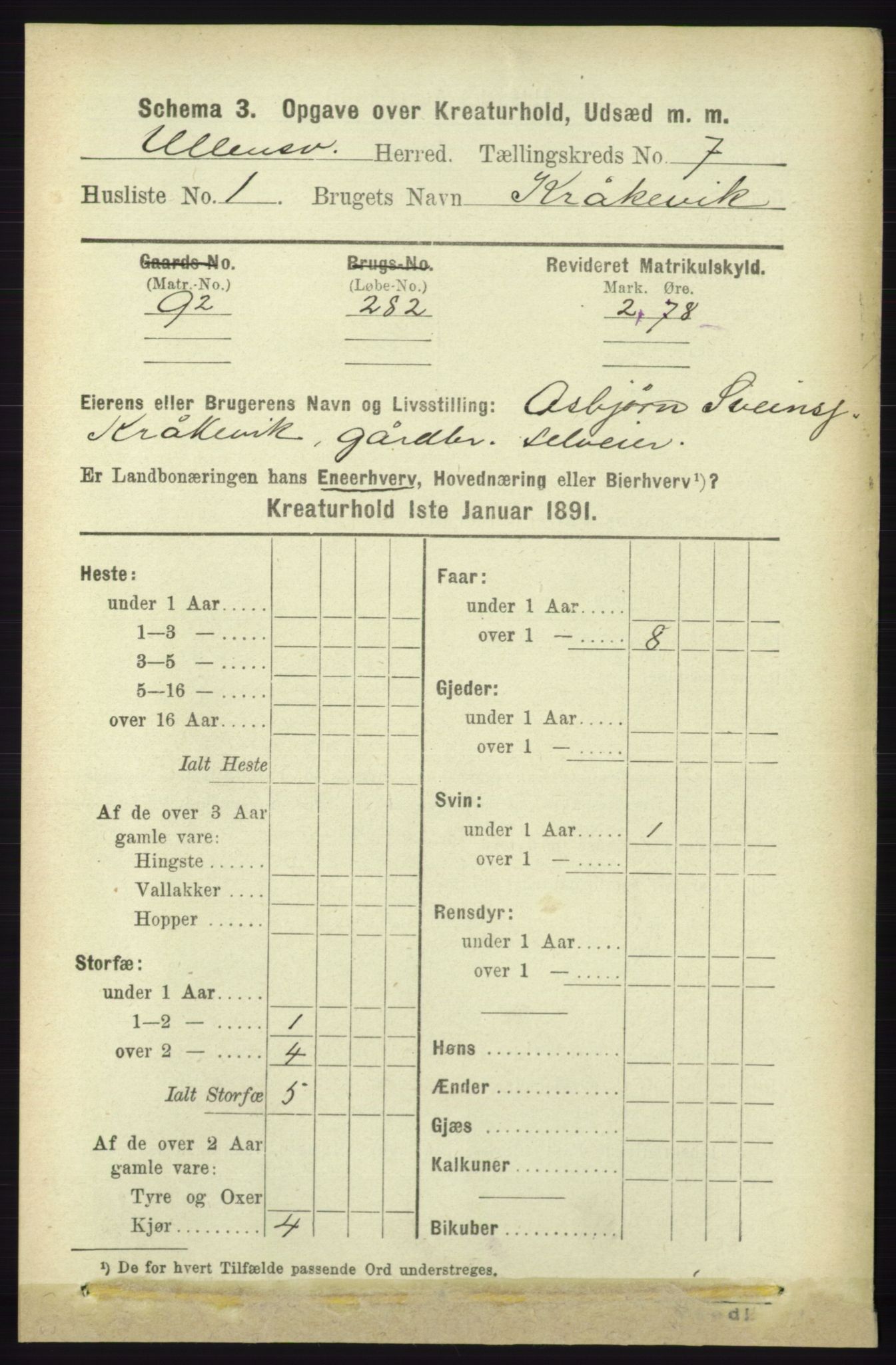 RA, 1891 census for 1230 Ullensvang, 1891, p. 7333