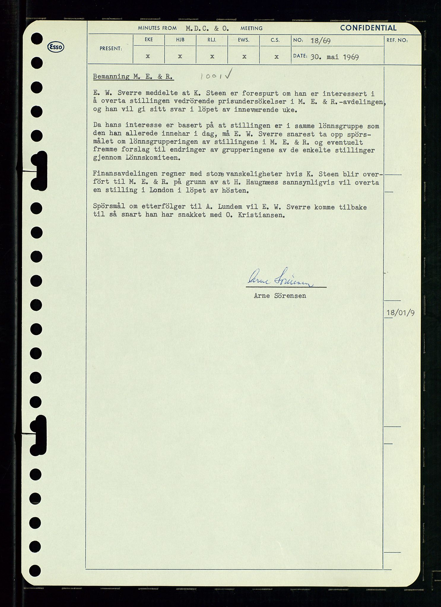 Pa 0982 - Esso Norge A/S, AV/SAST-A-100448/A/Aa/L0003/0001: Den administrerende direksjon Board minutes (styrereferater) og Bedriftforsamlingsprotokoll / Den administrerende direksjon Board minutes (styrereferater), 1969, p. 155