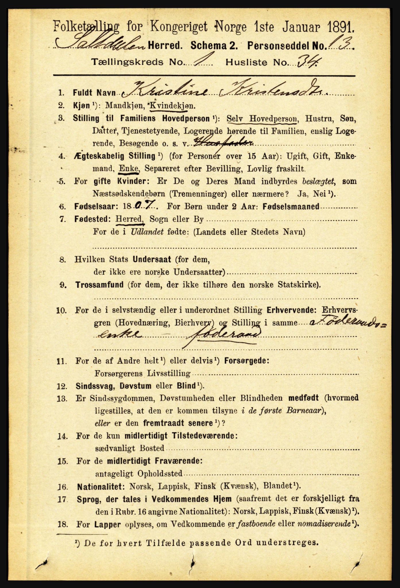 RA, 1891 census for 1840 Saltdal, 1891, p. 345