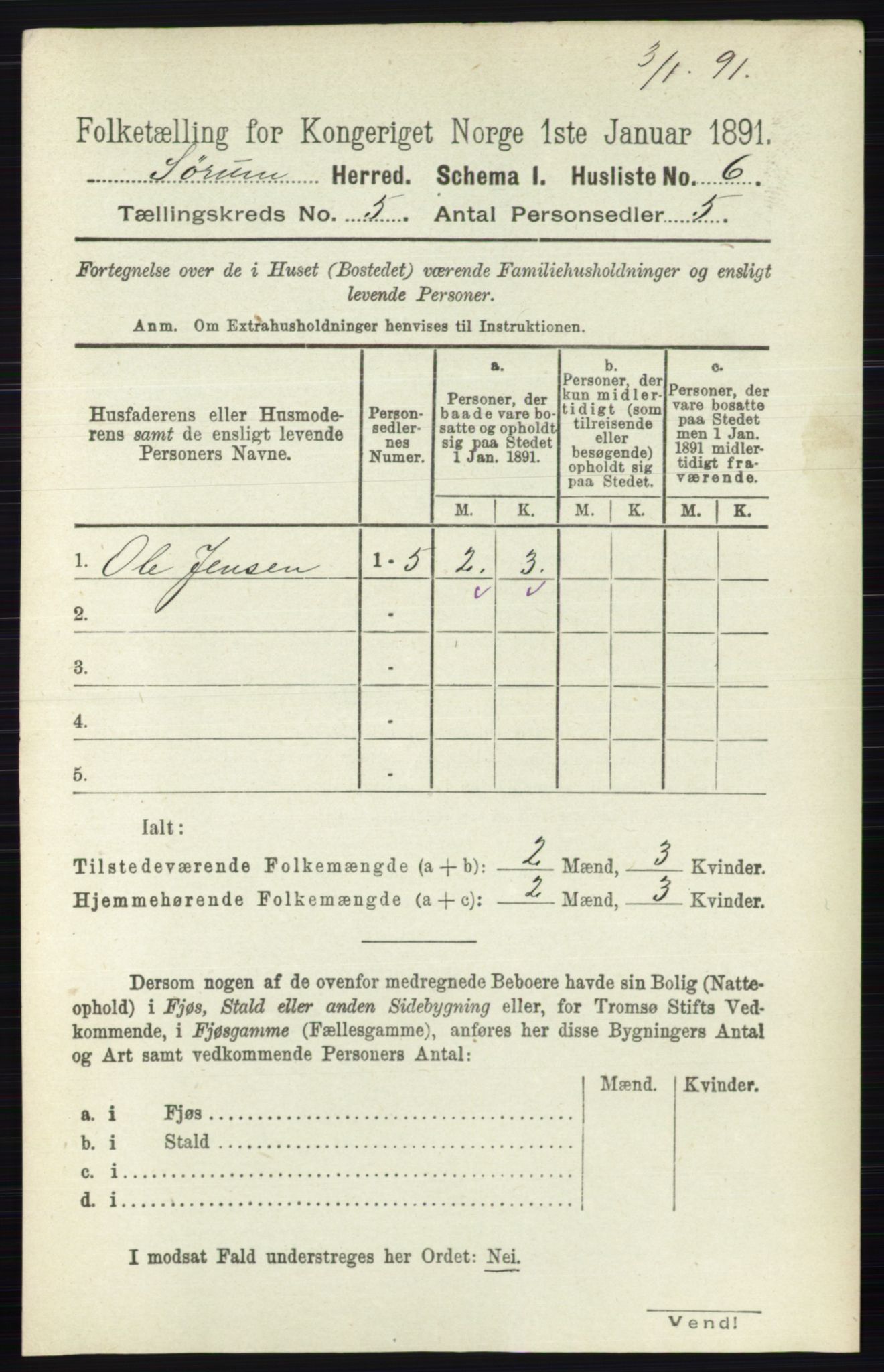 RA, 1891 census for 0226 Sørum, 1891, p. 2250