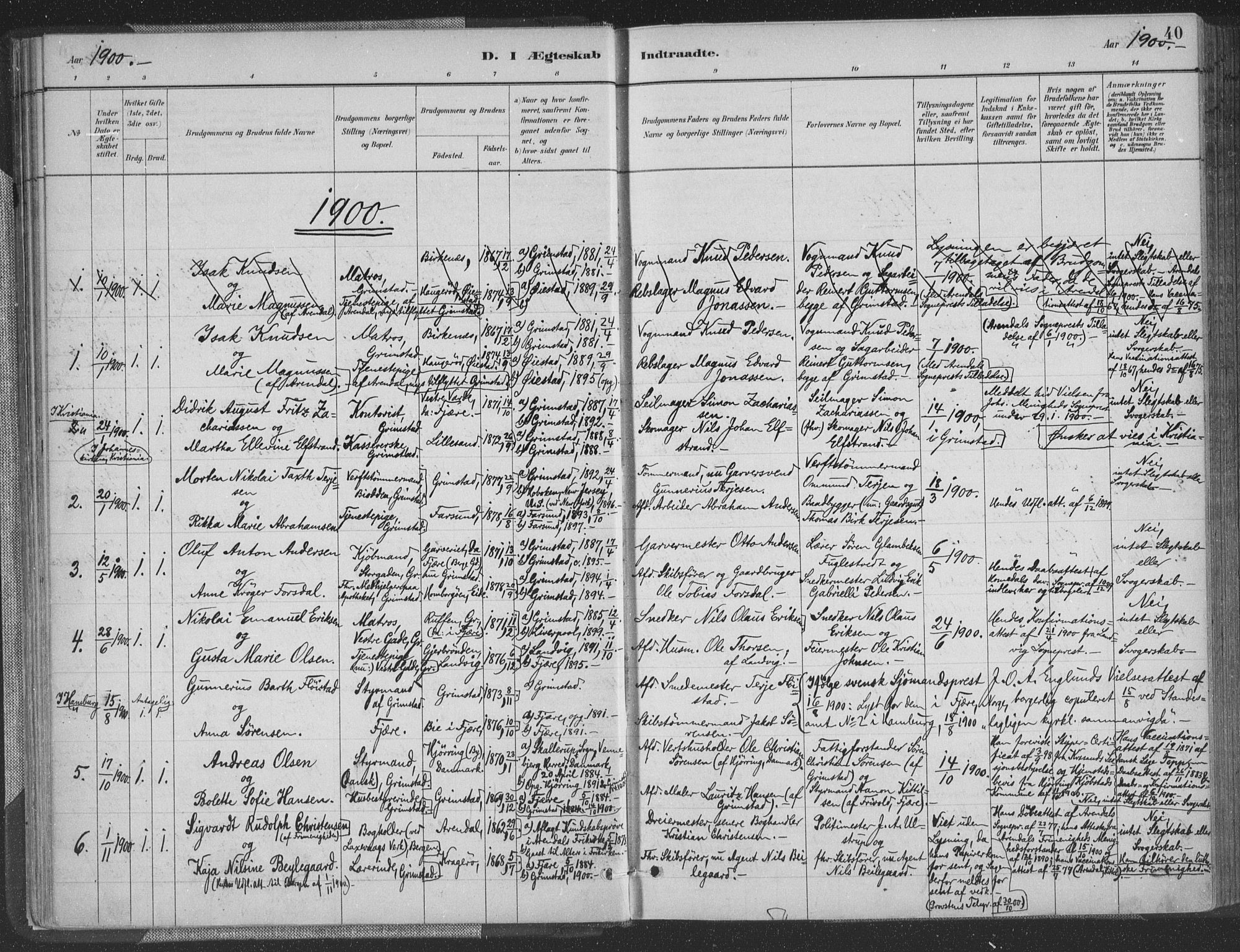 Grimstad sokneprestkontor, SAK/1111-0017/F/Fa/L0004: Parish register (official) no. A 3, 1882-1910, p. 40