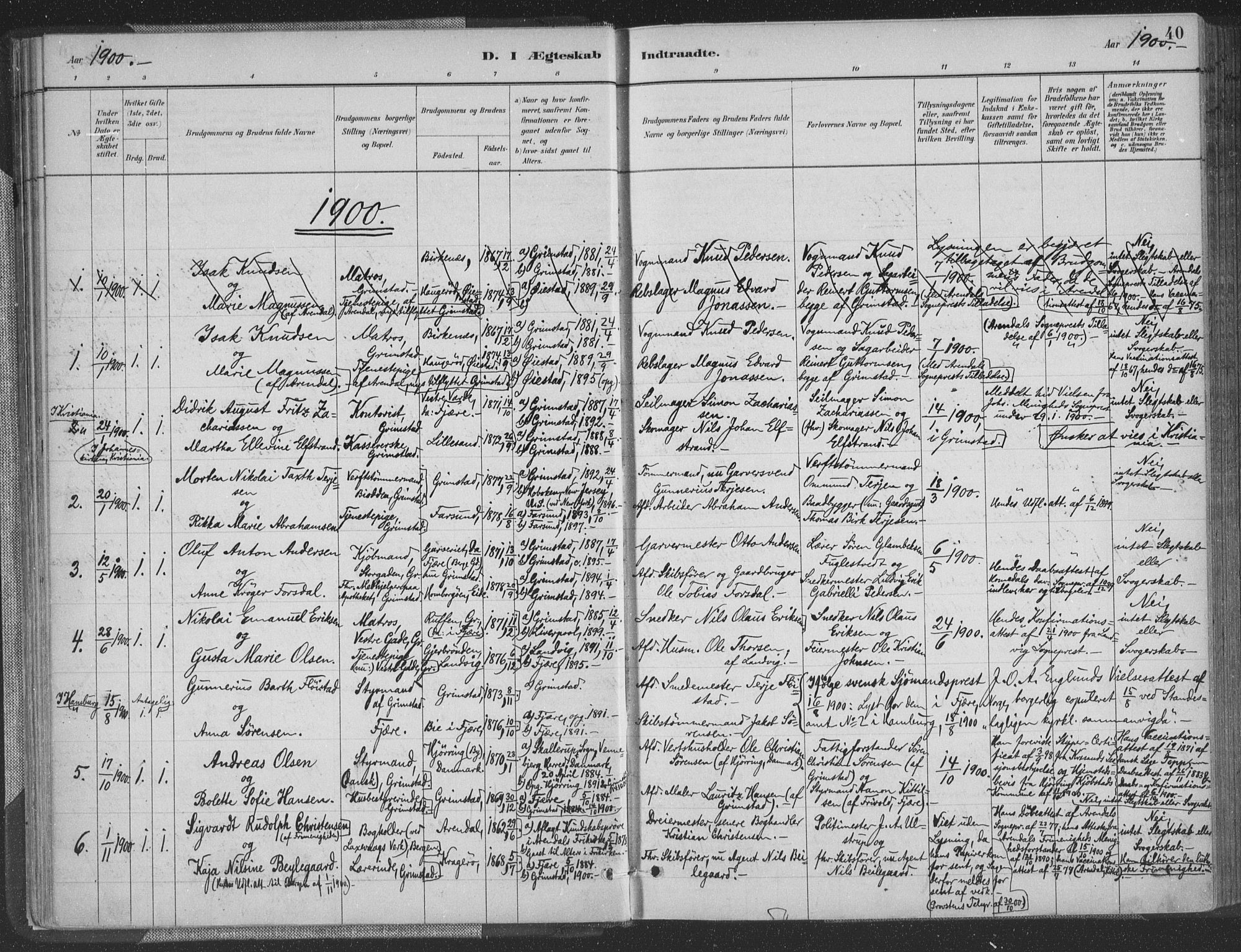 Grimstad sokneprestkontor, AV/SAK-1111-0017/F/Fa/L0004: Parish register (official) no. A 3, 1882-1910, p. 40