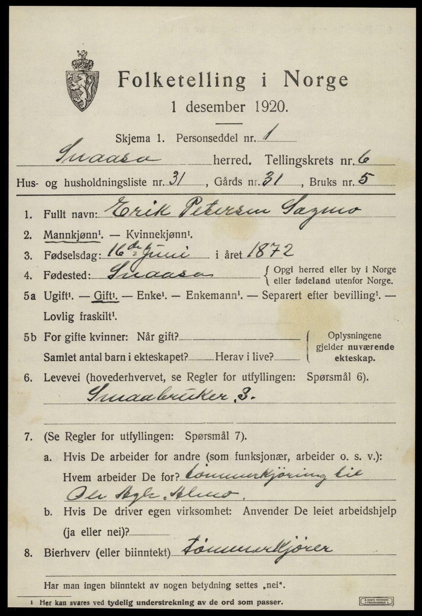 SAT, 1920 census for Snåsa, 1920, p. 2902