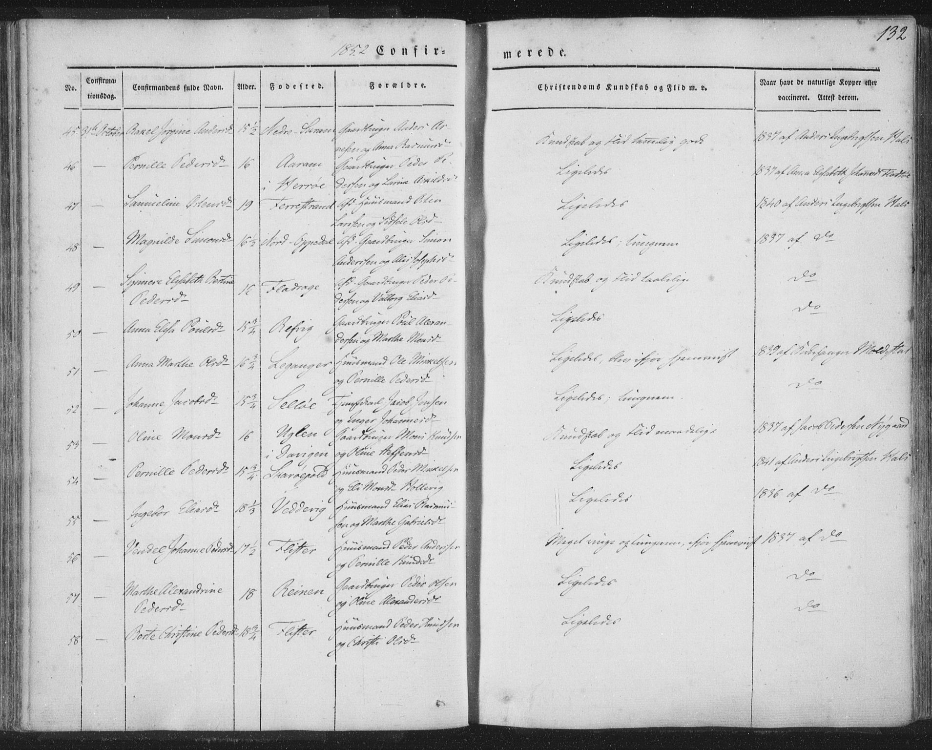 Selje sokneprestembete, SAB/A-99938/H/Ha/Haa/Haaa: Parish register (official) no. A 10, 1844-1858, p. 132