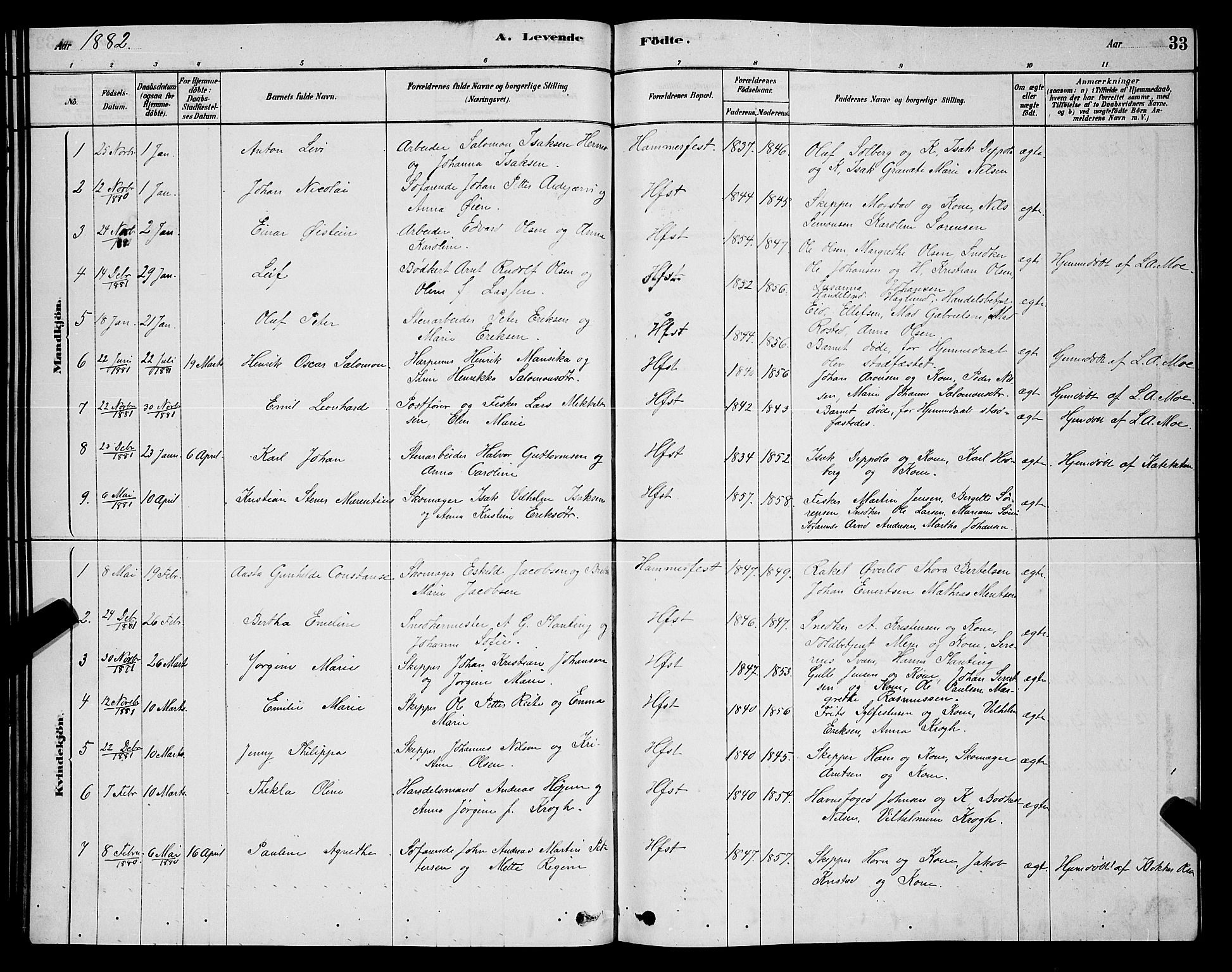 Hammerfest sokneprestkontor, AV/SATØ-S-1347/H/Hb/L0006.klokk: Parish register (copy) no. 6, 1876-1884, p. 33