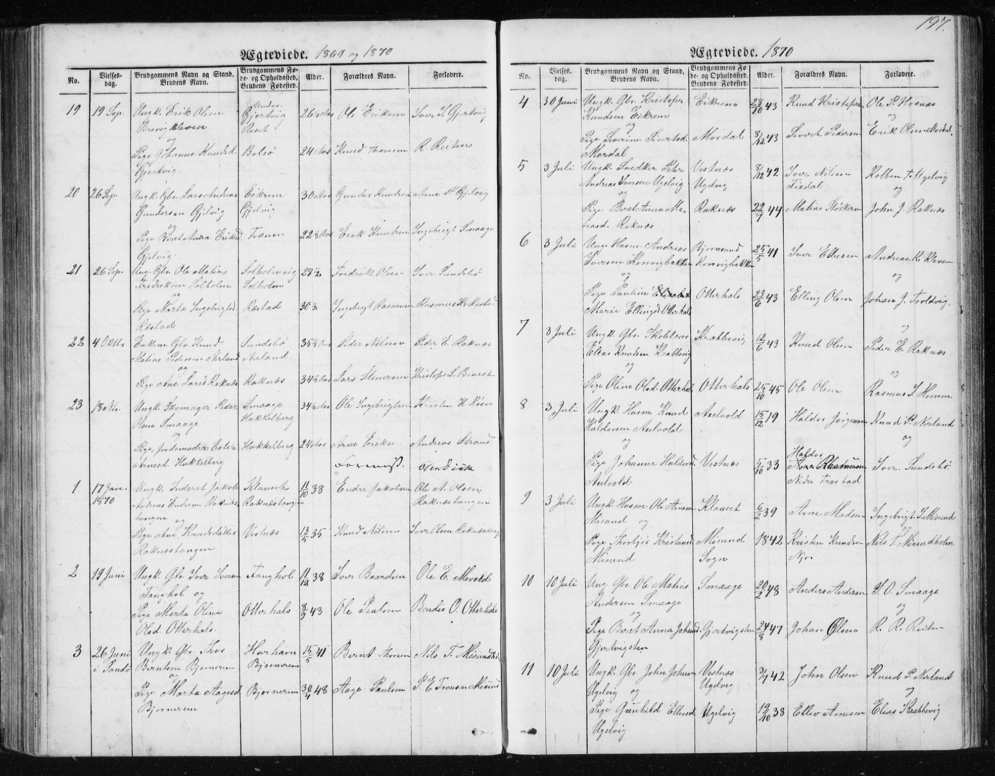 Ministerialprotokoller, klokkerbøker og fødselsregistre - Møre og Romsdal, SAT/A-1454/560/L0724: Parish register (copy) no. 560C01, 1867-1892, p. 197