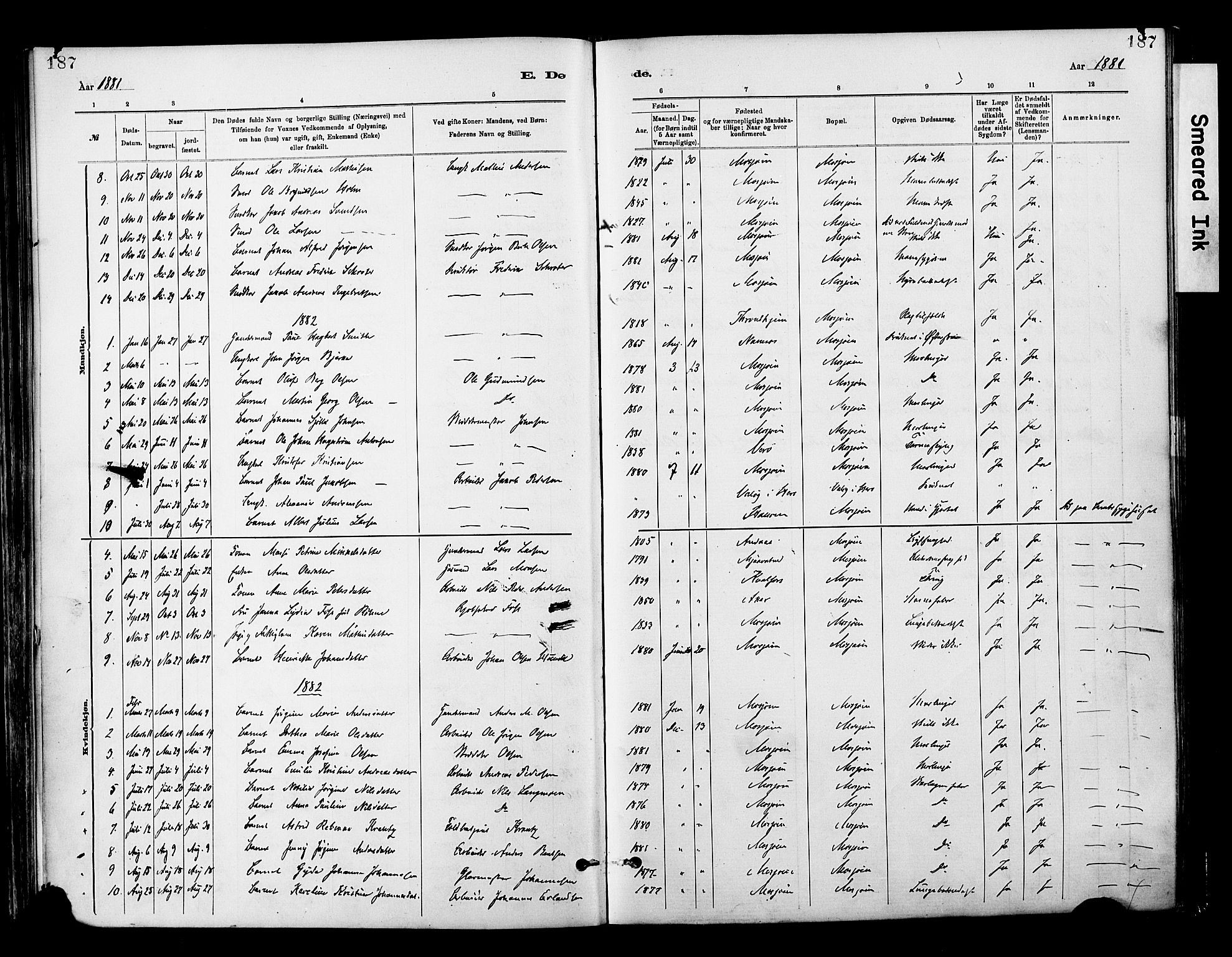 Ministerialprotokoller, klokkerbøker og fødselsregistre - Nordland, SAT/A-1459/820/L0296: Parish register (official) no. 820A17, 1880-1903, p. 187