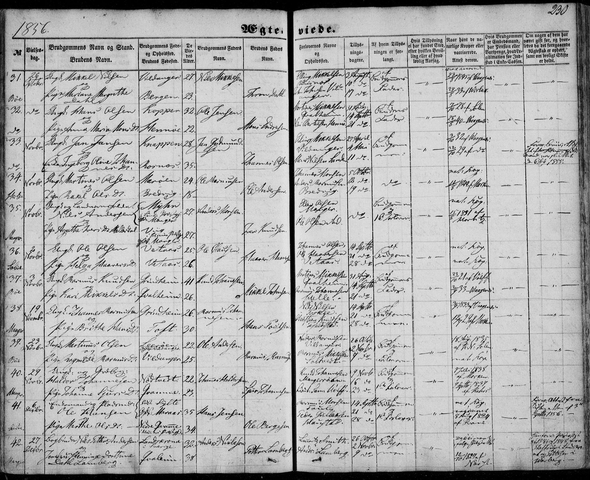 Manger sokneprestembete, SAB/A-76801/H/Haa: Parish register (official) no. A 6, 1849-1859, p. 230