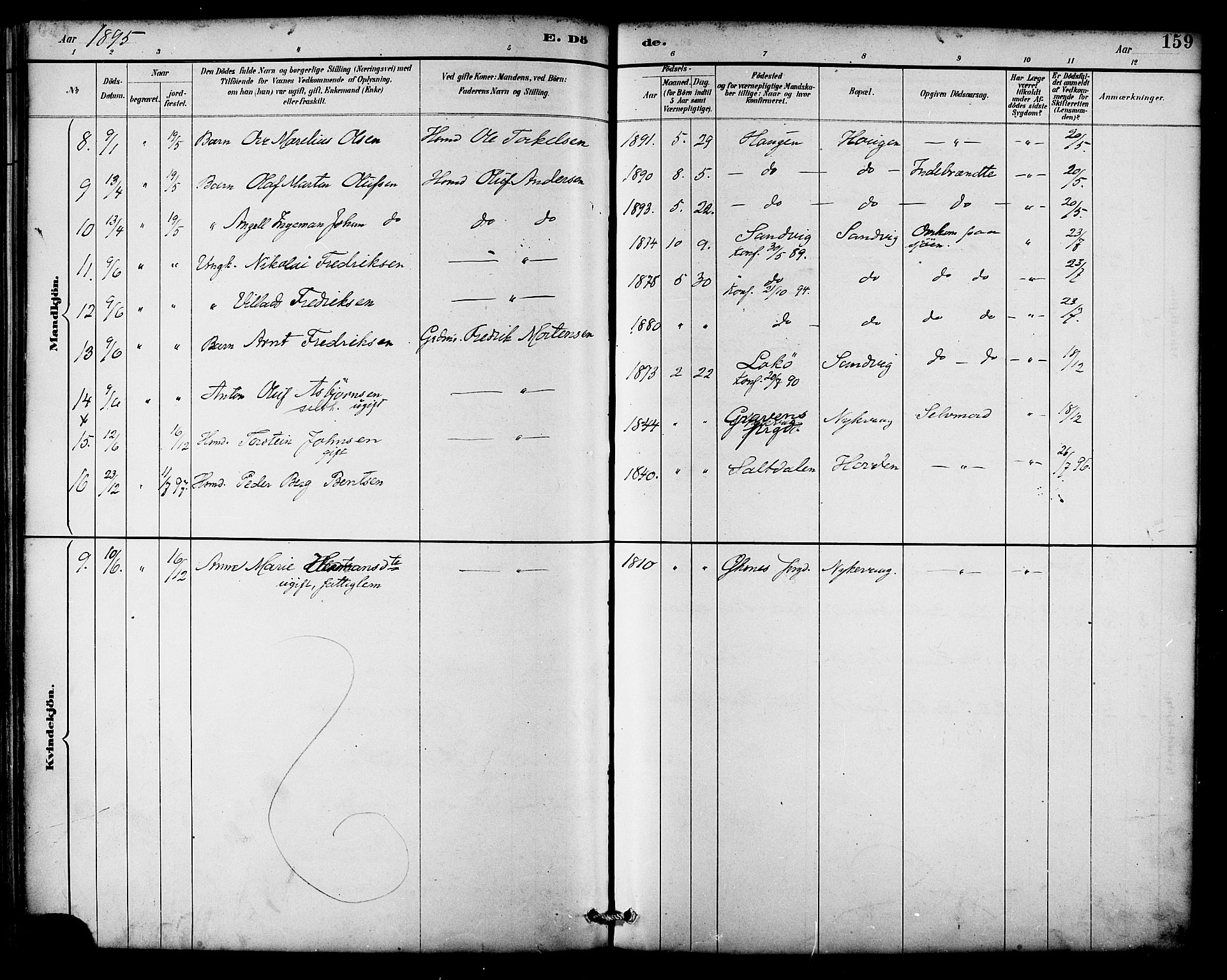 Ministerialprotokoller, klokkerbøker og fødselsregistre - Nordland, AV/SAT-A-1459/892/L1320: Parish register (official) no. 892A01, 1886-1901, p. 159